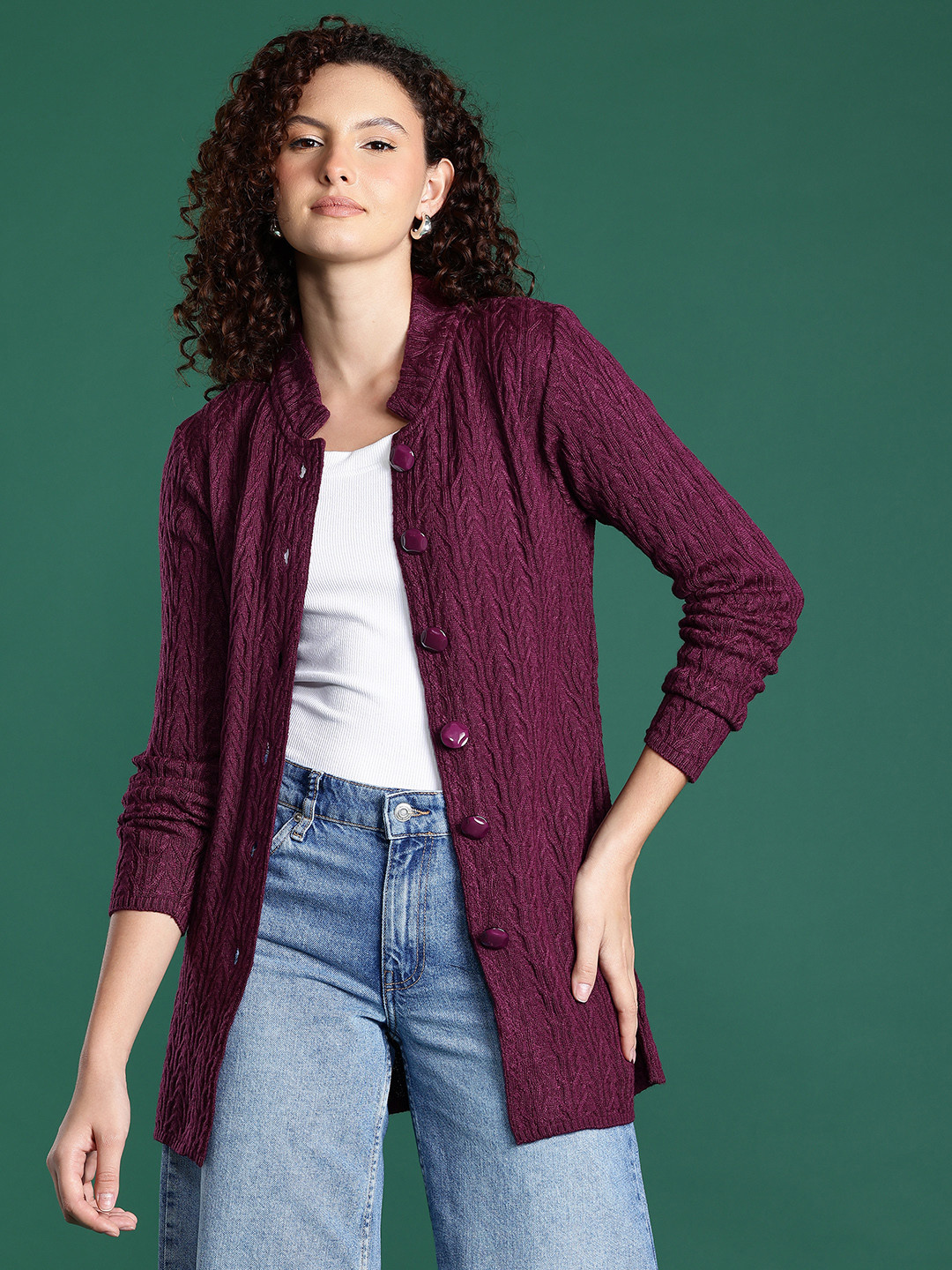 Cayman Cable Knit Button-Down Longline Cardigan