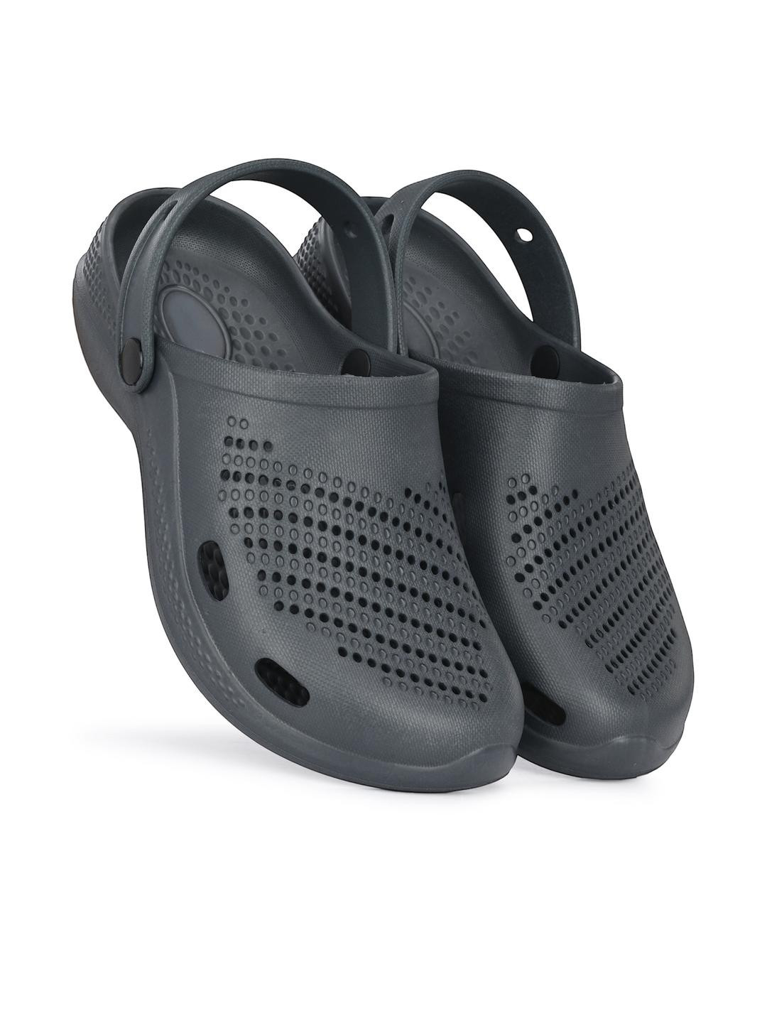 SZN Men Grey Perforated Back Strap Rubber Clogs