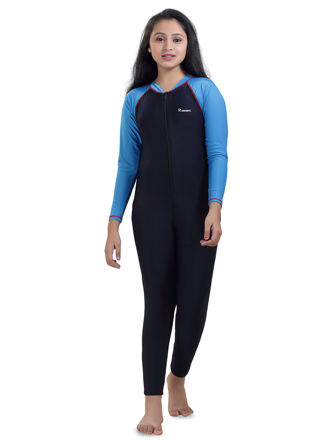 ROVARS Girls Kids Teel Blue & Navy Blue Solid Full Bodysuit