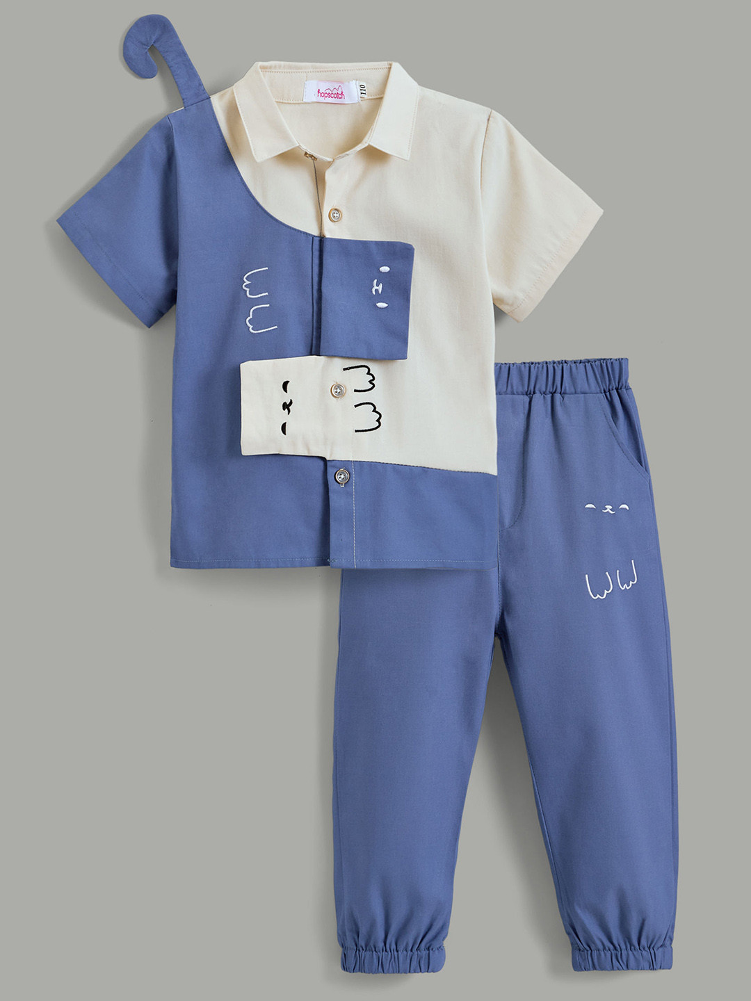 2-Pc Palm Color Block Cotton Pant Set