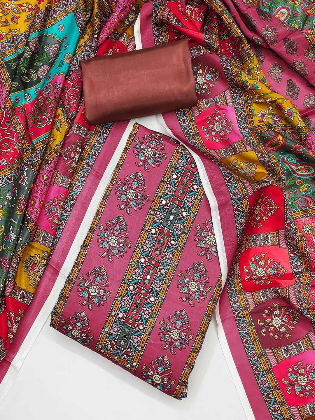 Peachmode Women Dusty Pink Floral Printed Chinon Pakistani Unstitched Dress Material