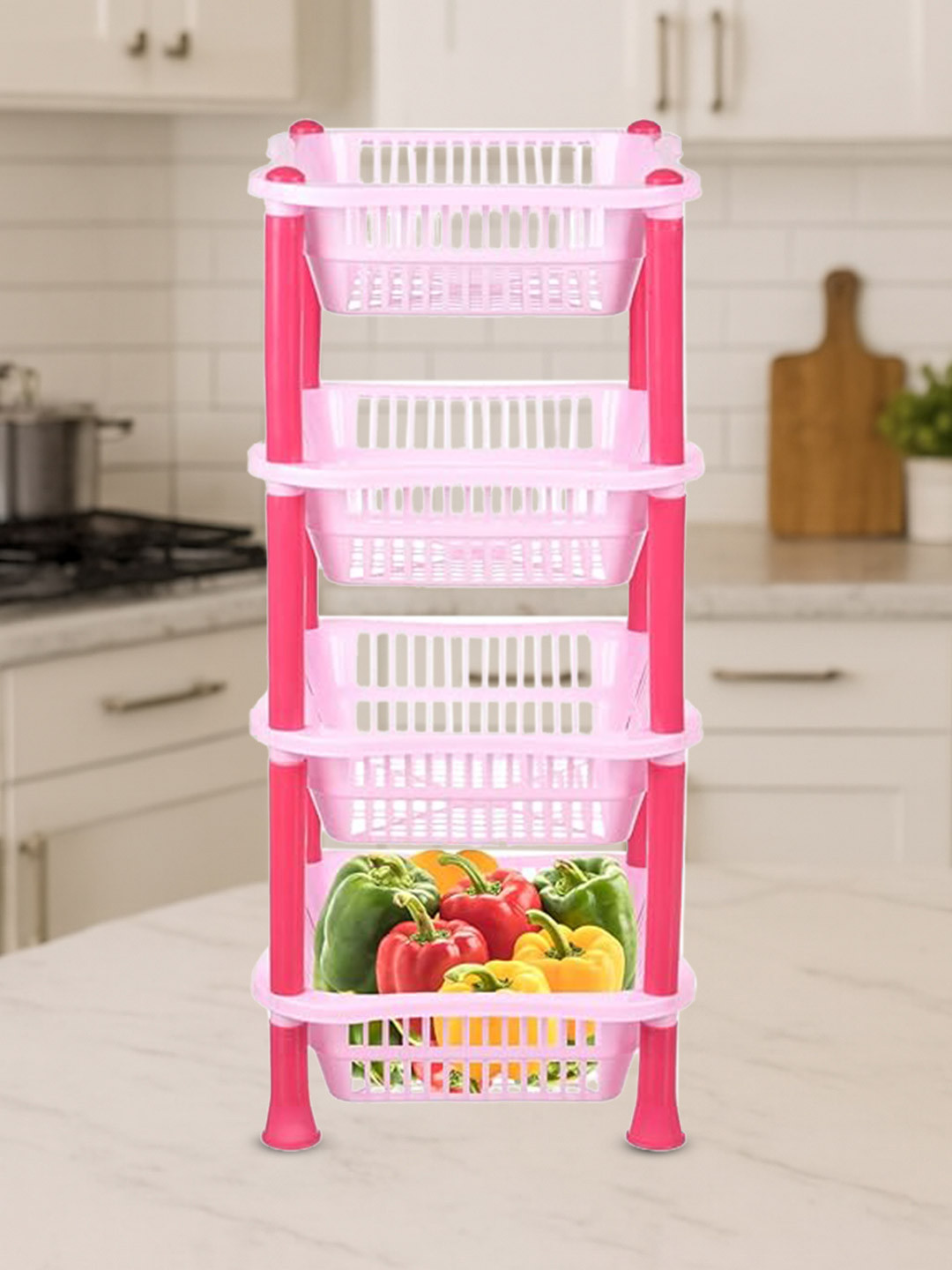 Kuber Industries Pink 4 Layer Fruit & Vegetable Basket