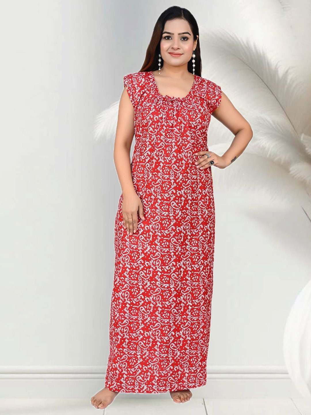 ANKONA Women Pure Cotton Sleeveless Everyday Maxi Nightdress With Side Pocket