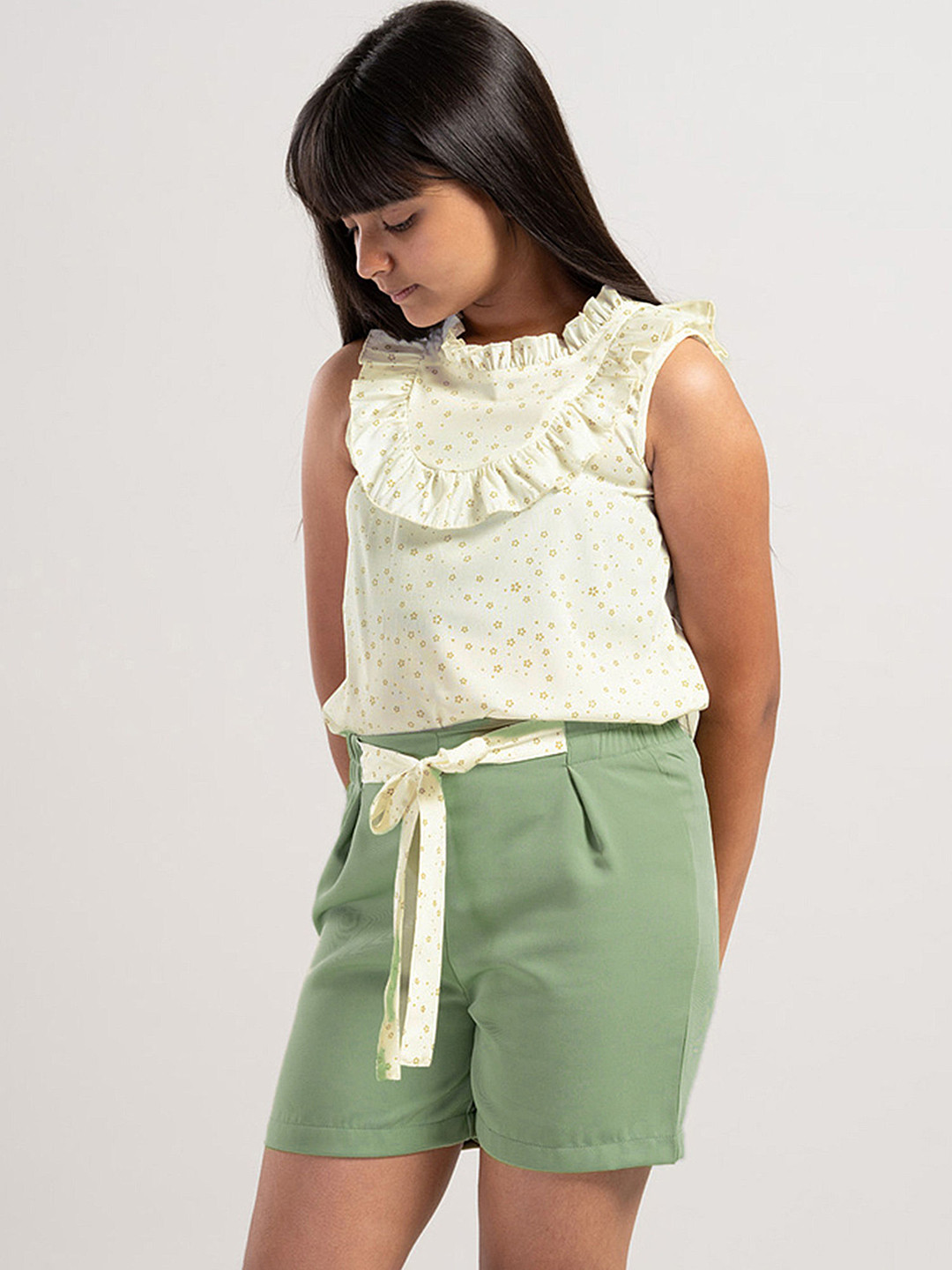 Hopscotch Girls Ruffle Embellished Top With Shorts