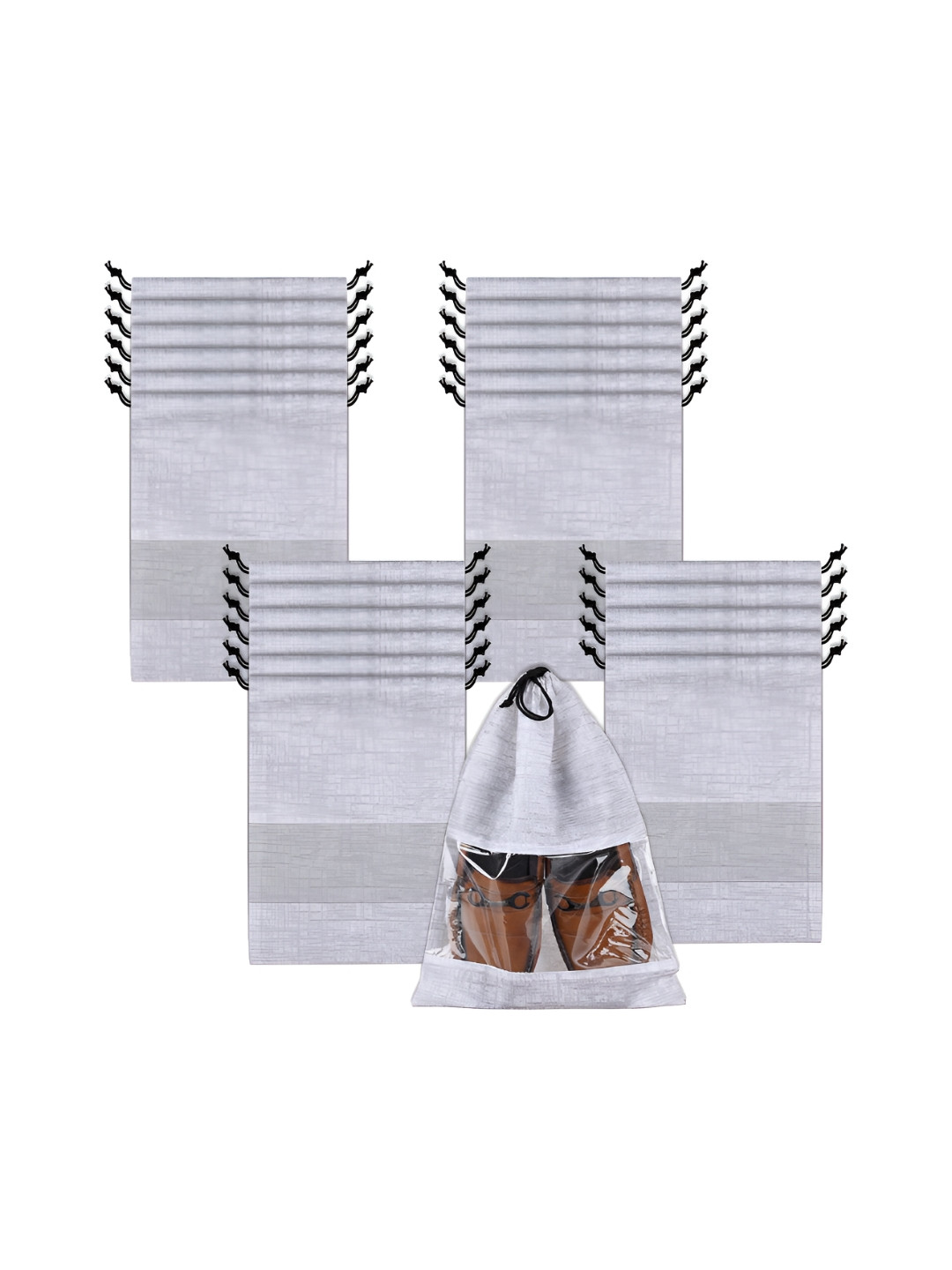 Aura Grey & White 24 Pieces Printed Shoe Bags With Transparent Windows