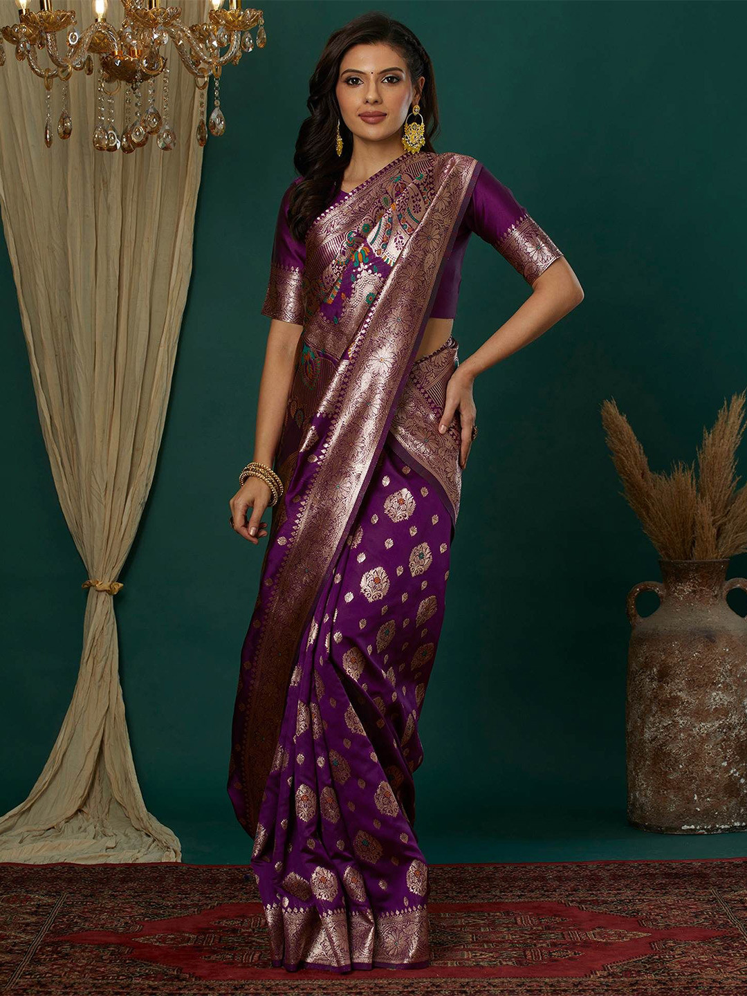 RJTAJ FAB Woven Design Zari  Banarasi Saree