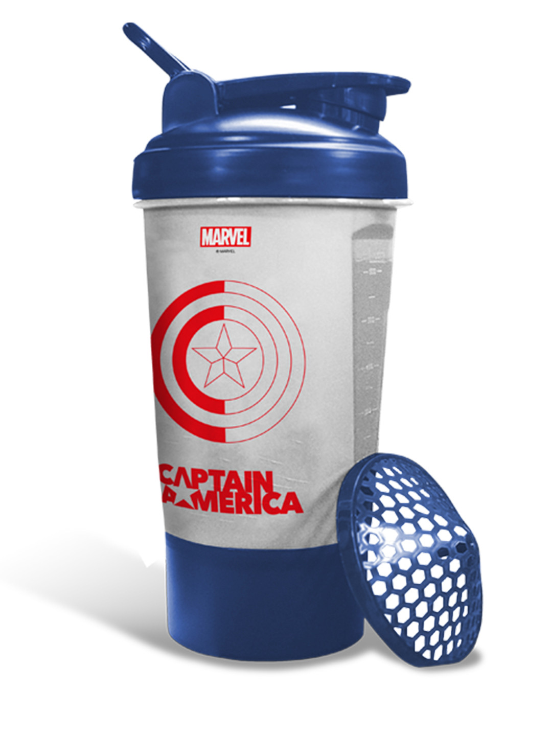 PowerMax Fitness Red & Blue Marvel Captain America Protein Gym Shaker Water Bottle - 600ml