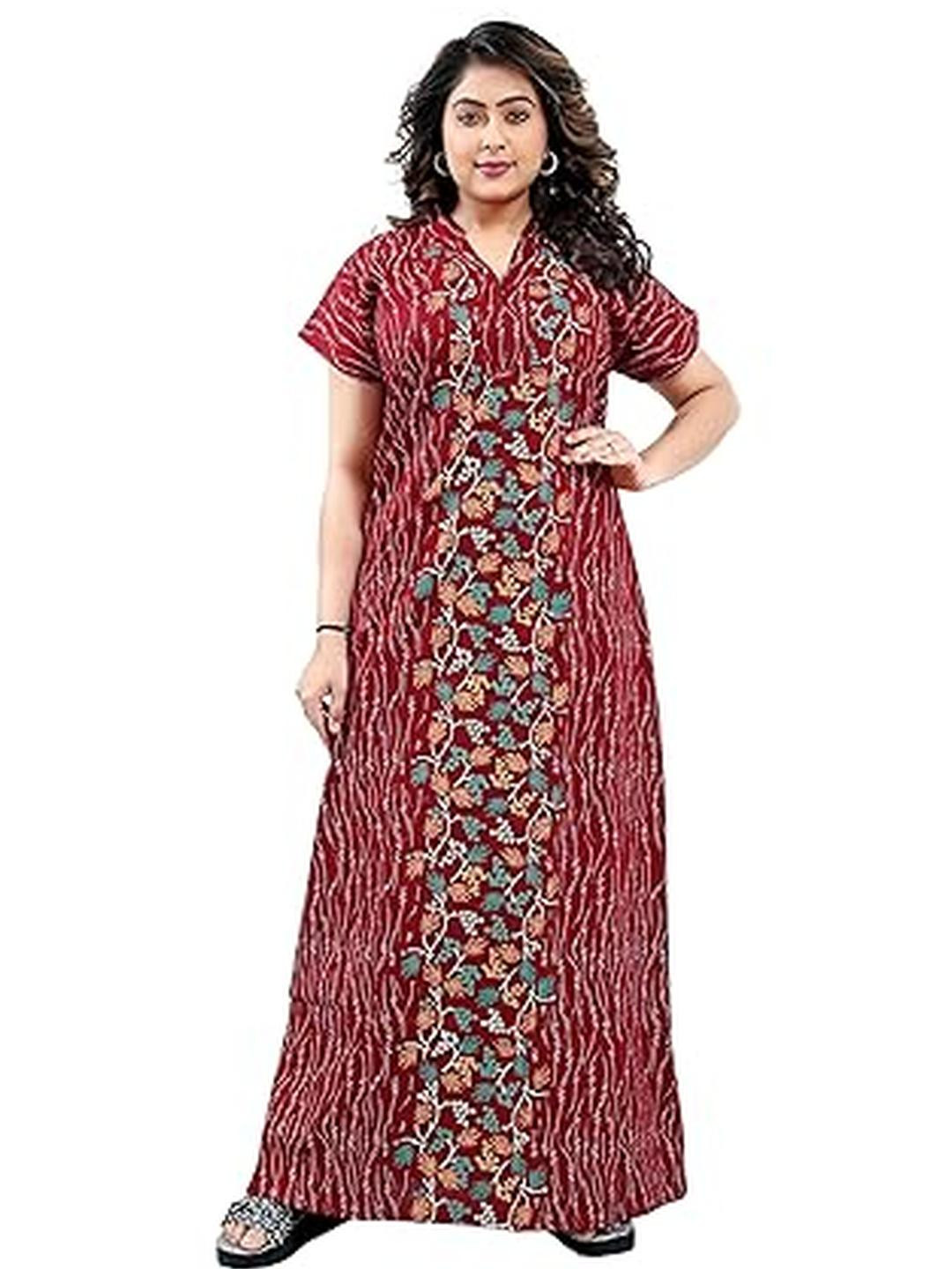 Zairra Pure Cotton V-Neck Short Sleeves Everyday Nightdress