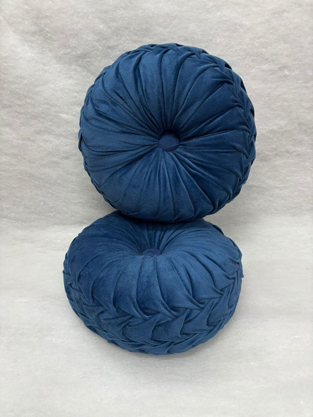 Myntra Elegant Homes 2-Pcs Navy Blue Self-Designed Round Pumpkin Pre-Filled Cushion