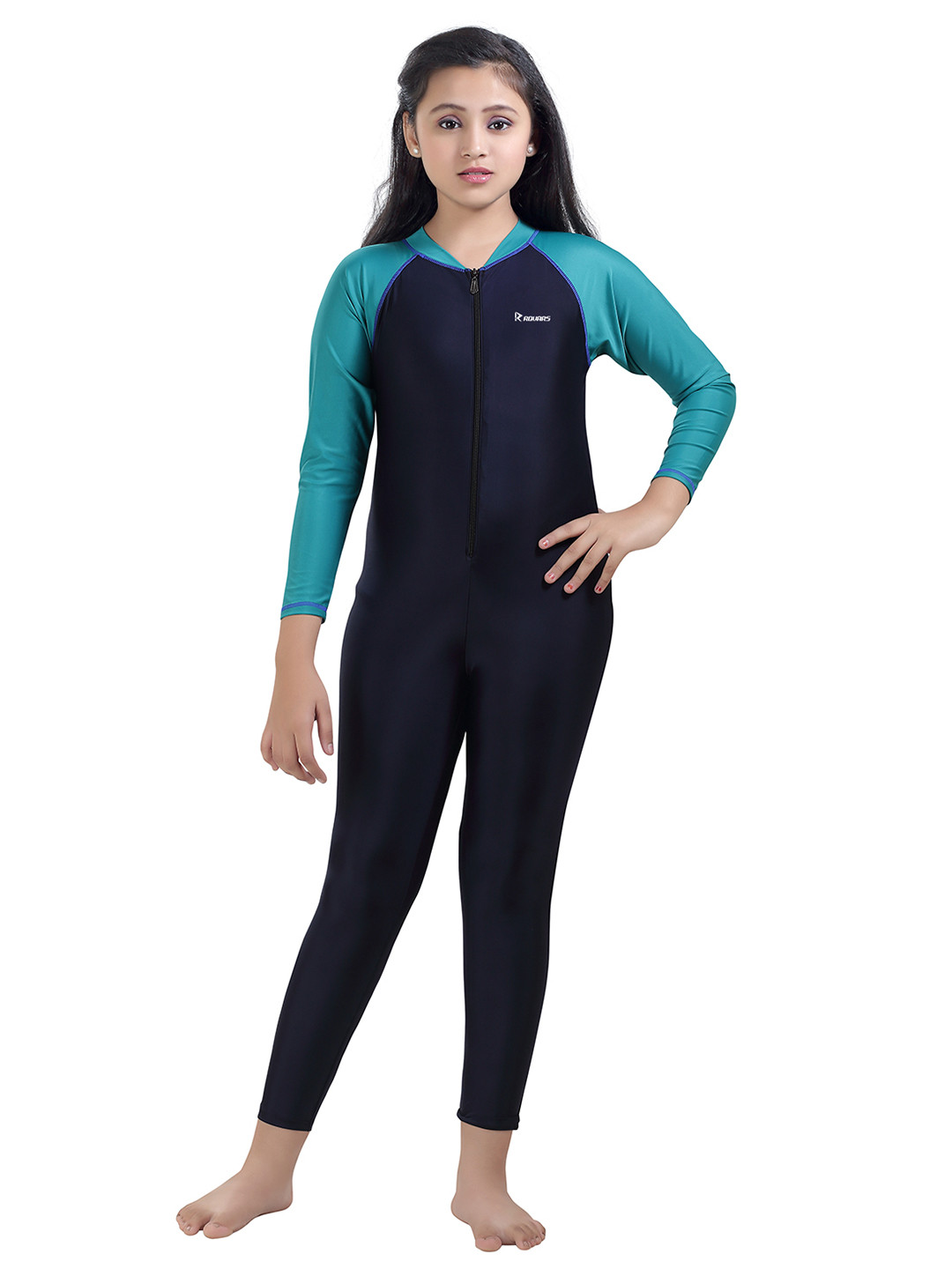 ROVARS Girls Kids Green Solid One-Piece Swim Suit