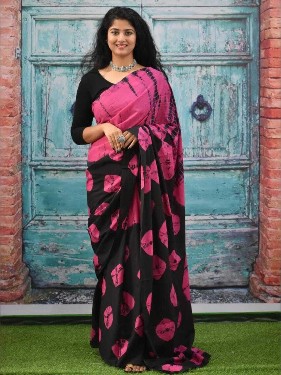 Dastkar Dabu Block Printed Pure Cotton Saree With Blouse