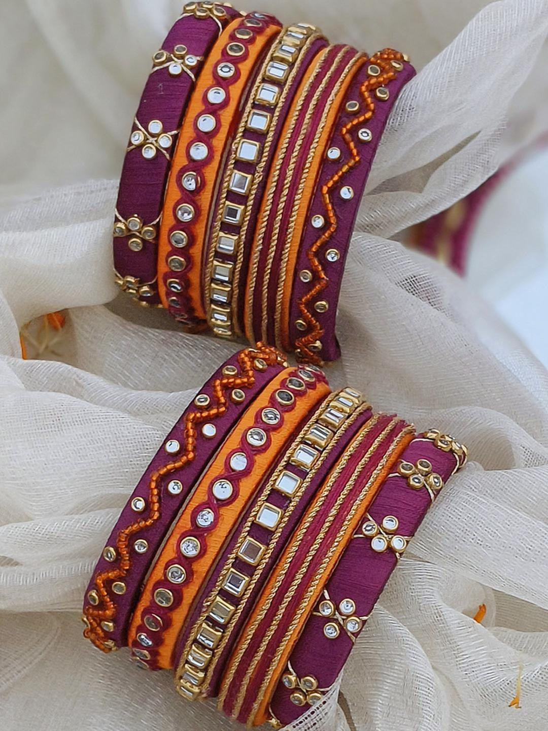 ADVIKA CREATIONS Stones Studded Silk Thread Plastic Bangles