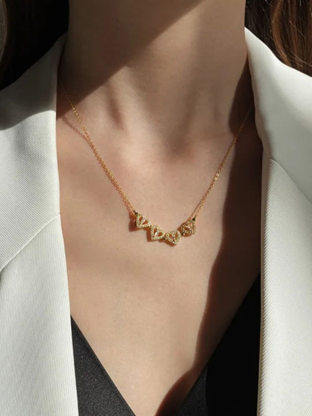 FAB COUTURE Gold-Plated Zircon-Studded Four Seasons Clover Necklace