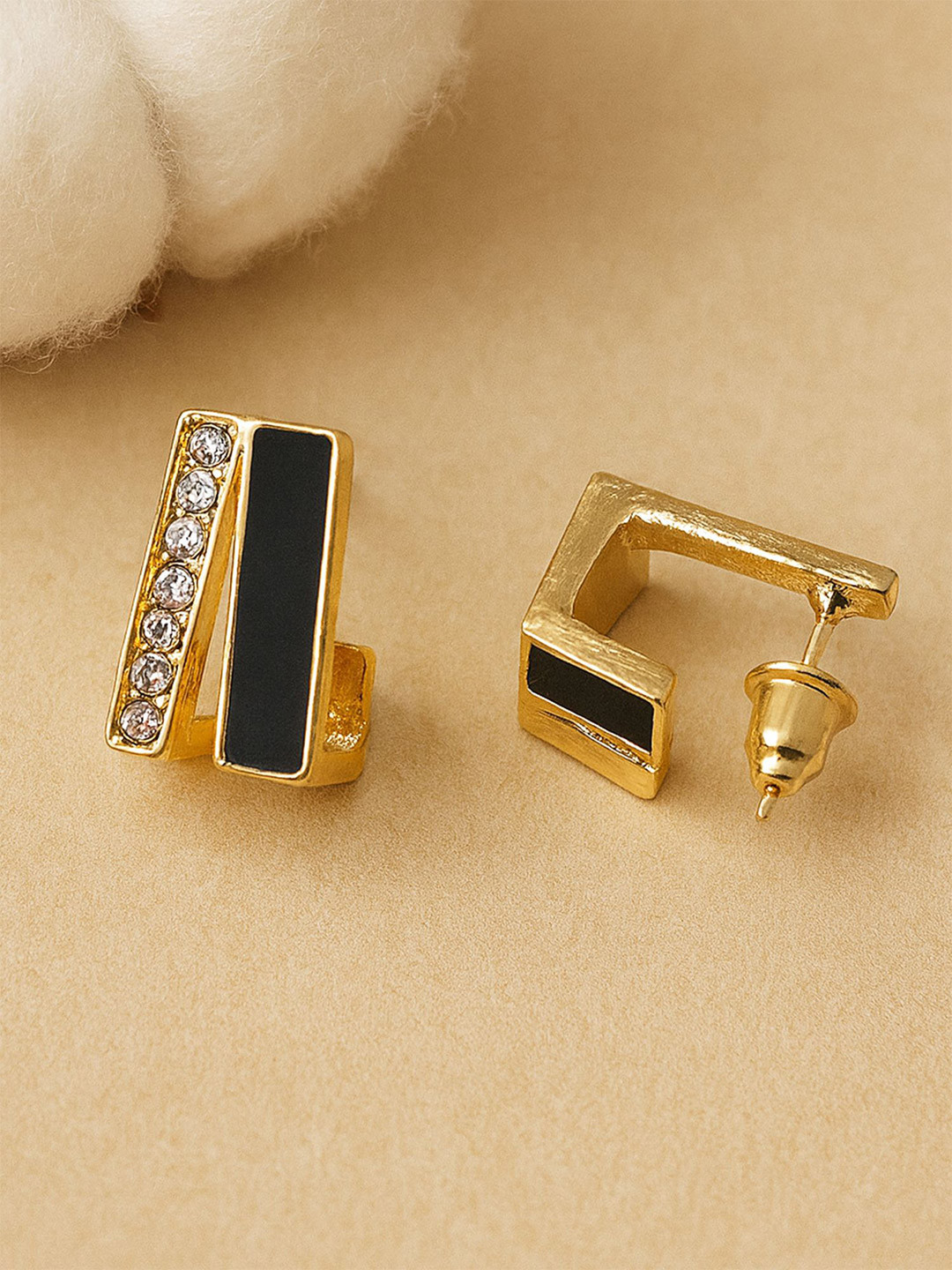 Bohey by KARATCART Gold-Plated American Diamond Studded Square Half Hoop Earrings