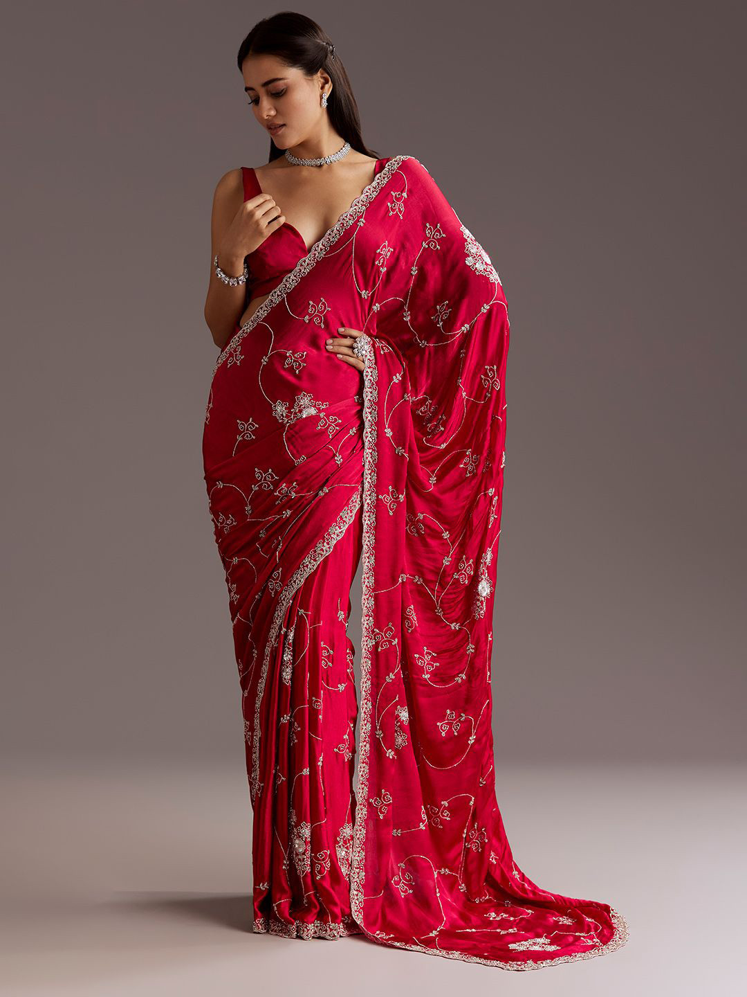 KALKI Fashion Floral Embroidered Sequined Saree