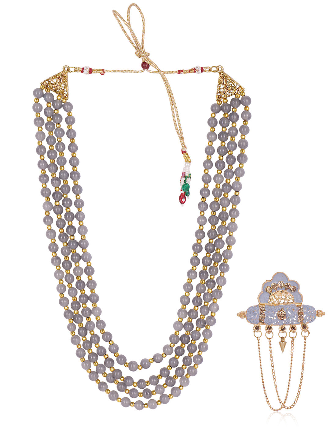 JIYANSHI FASHION Layered Moti Necklace With Brooch