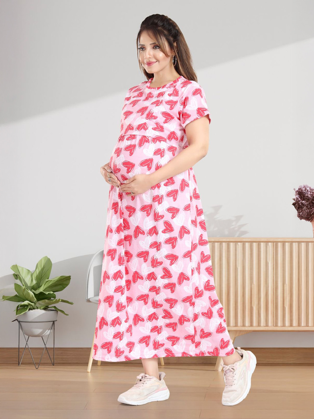 MomsBae Graphic Printed Fit & Flare Cotton Feeding Nightie