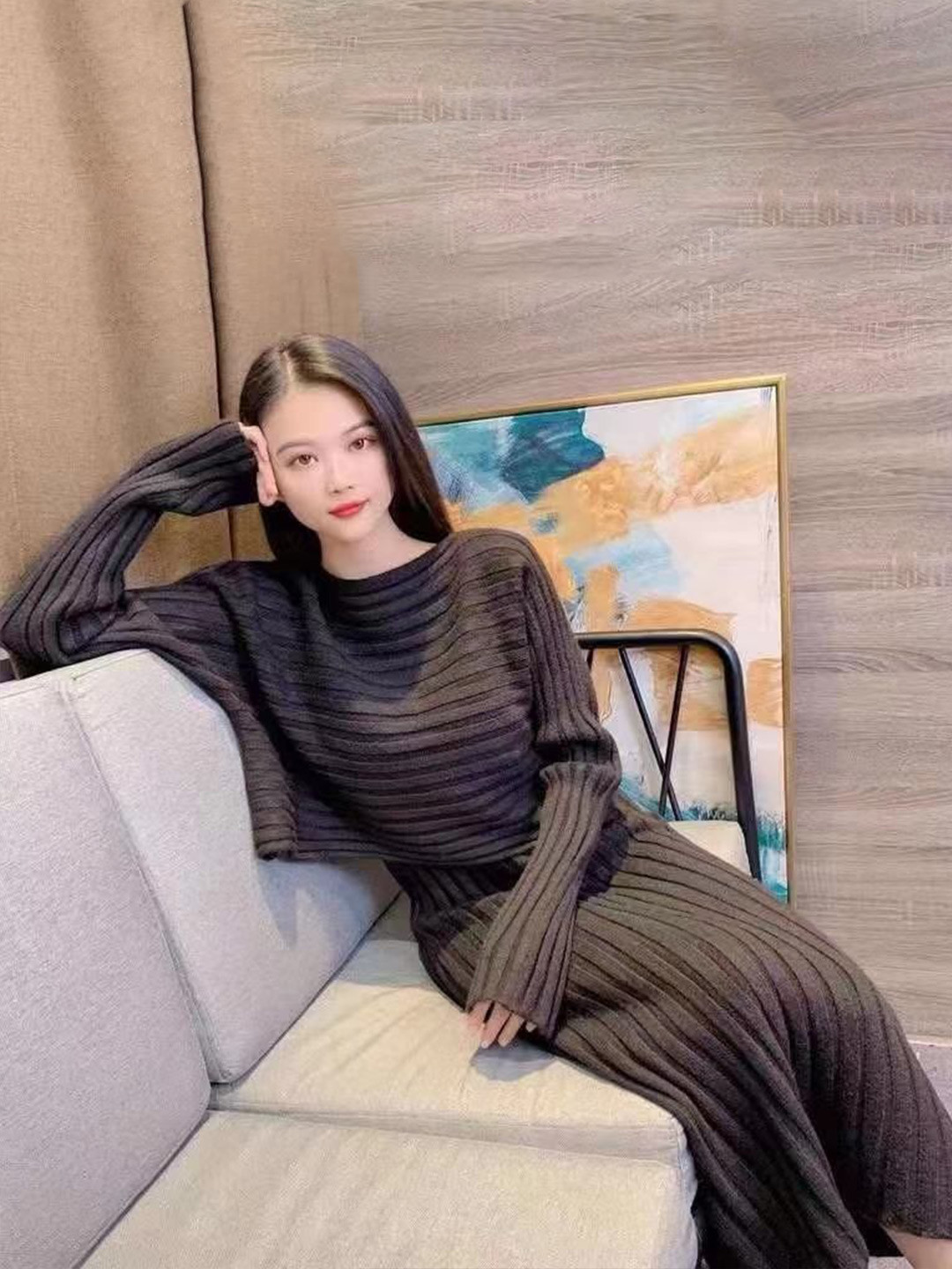 bebe Women Ribbed Knit Midi Shift Dress