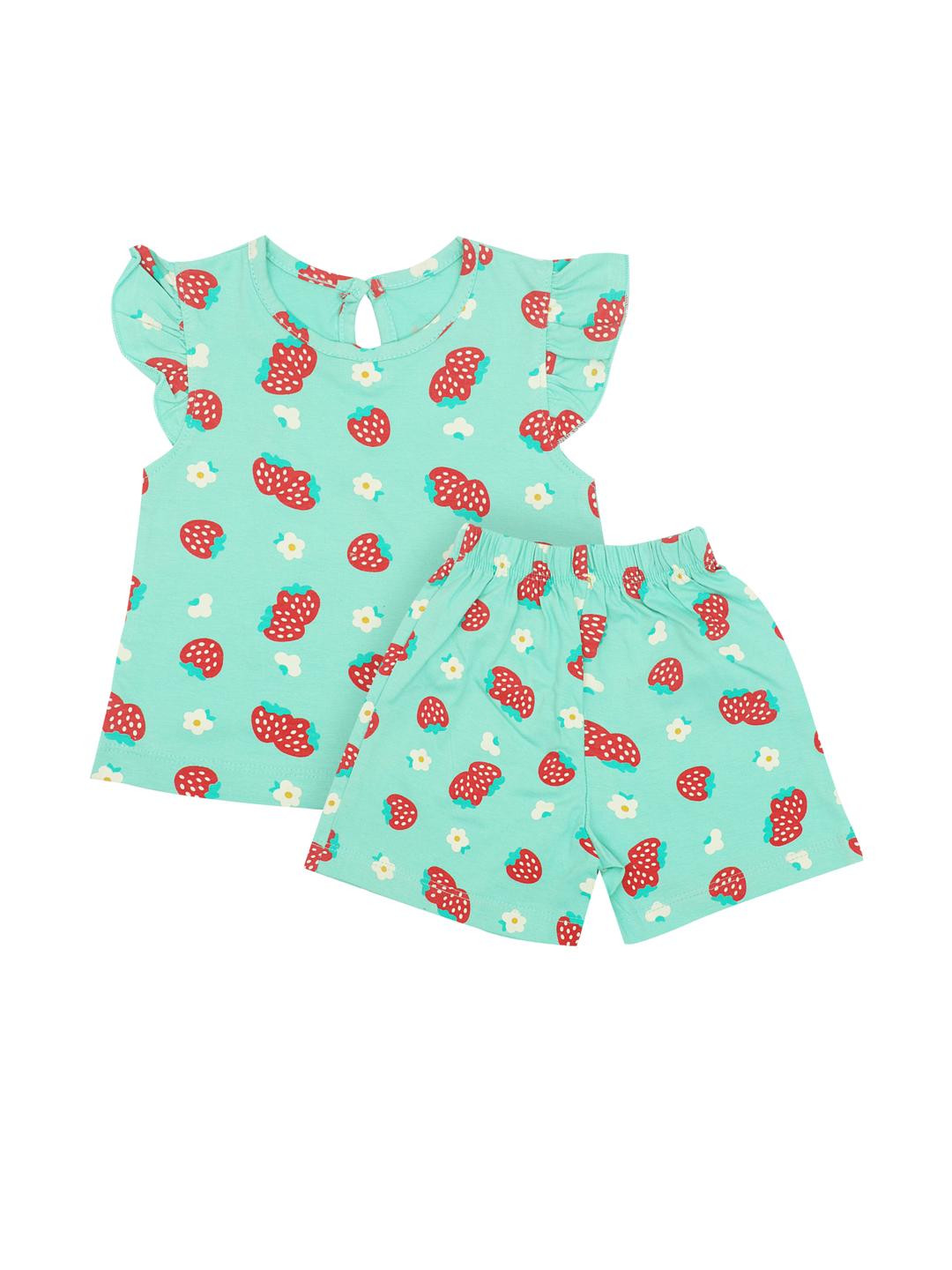 Pubu Girls Strawberry Printed Clothing Set