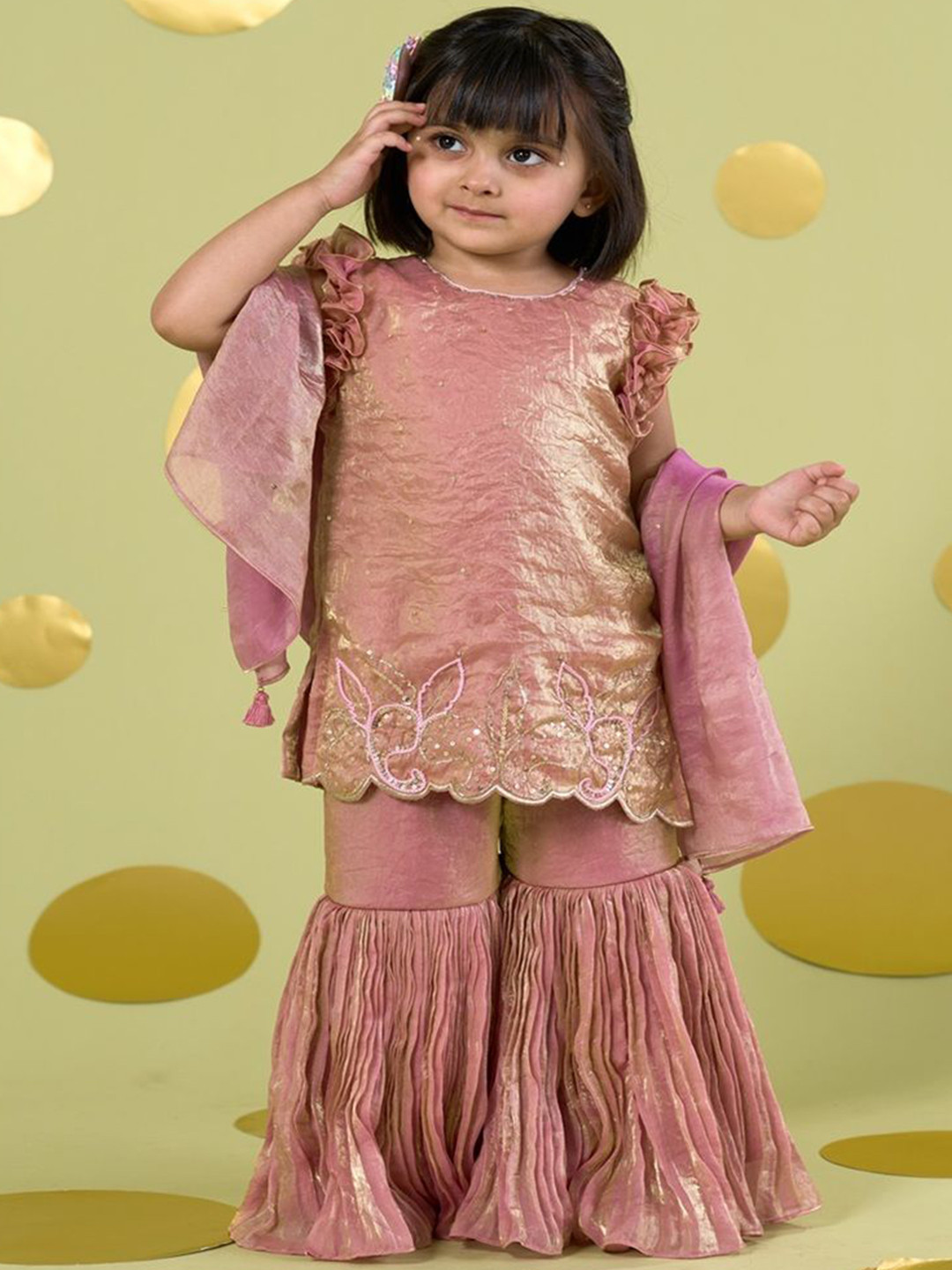Vivedkids Girls Kairi Embroidered Regular Kurta with Sharara & Dupatta