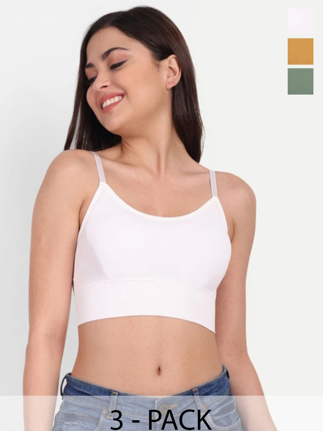 SHREEALAKHIMPEXRAMSINGH Women Pack Of 3 Shoulder Straps Lightly Padded Crop Top