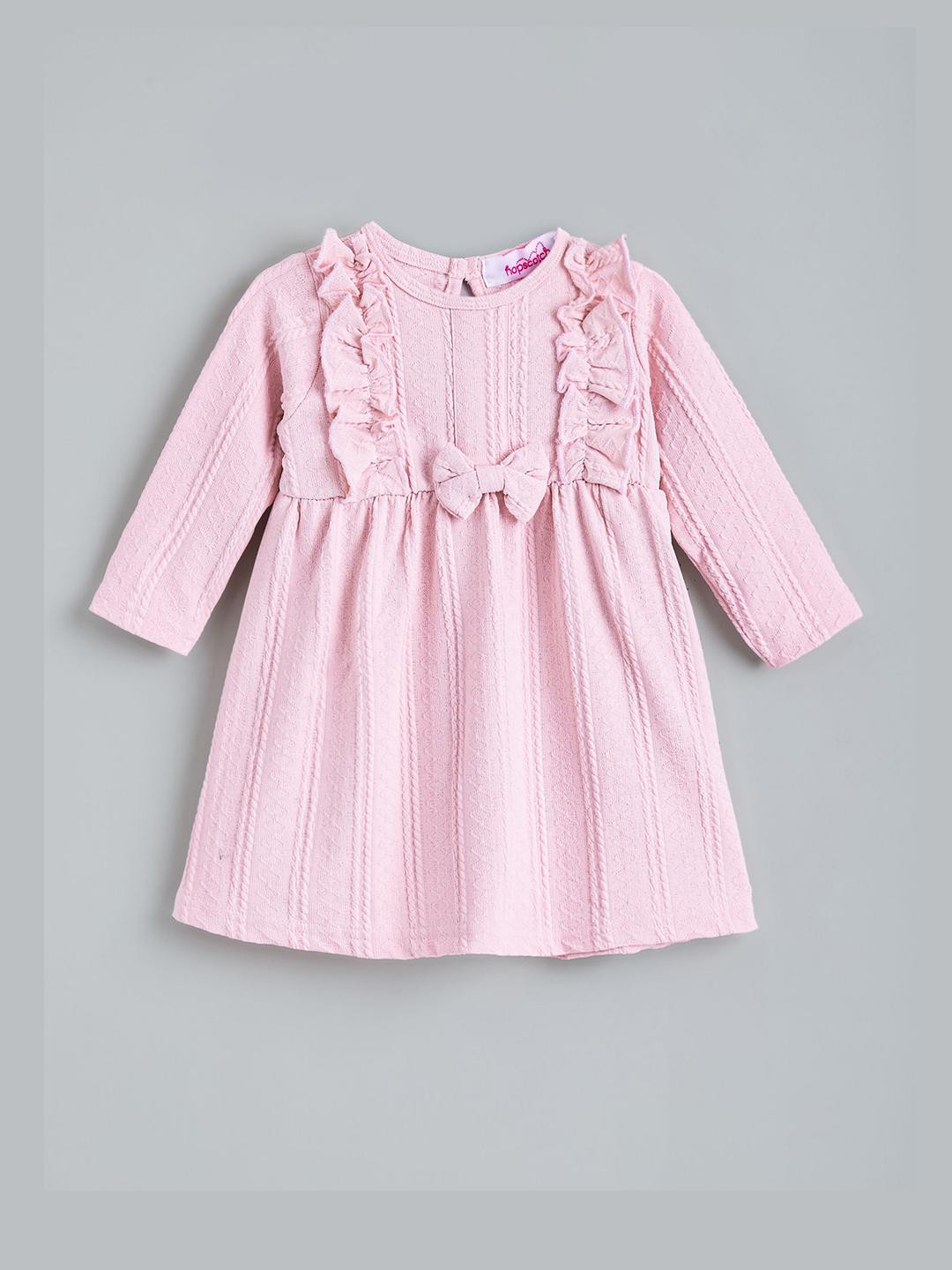 Hopscotch Girls Print Textured Bow Casual Dress