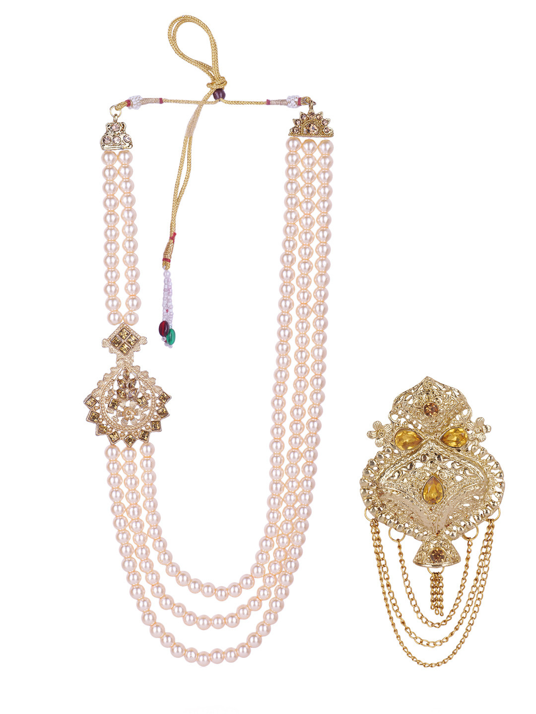JIYANSHI FASHION Pearl-Beaded Dulha Mala With Brooch