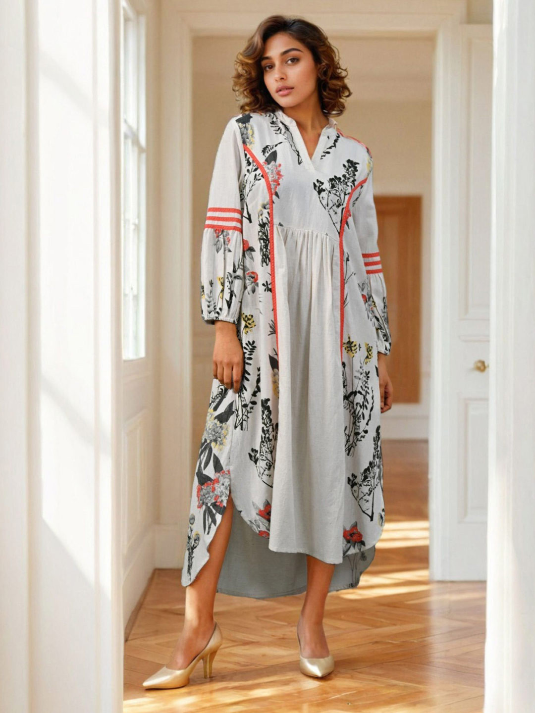 FREYAA Allure Printed Style Cotton Fit and Flare Midi Dress