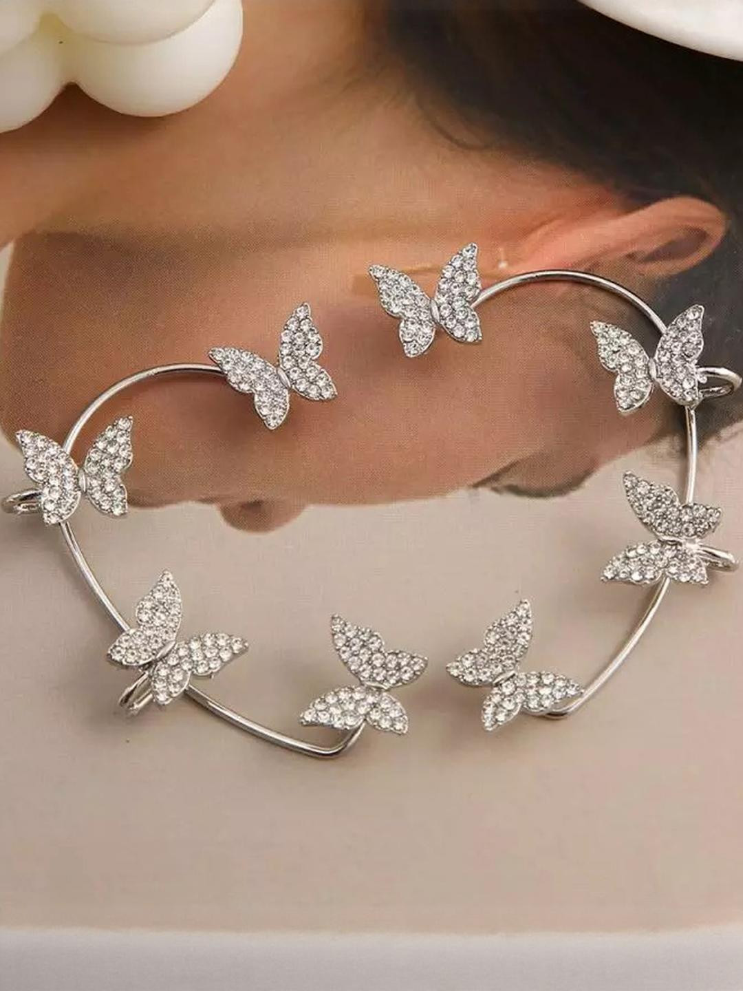 TheVineGirl Korean Silver Studded Butterfly Ear Climber Ear Cuff