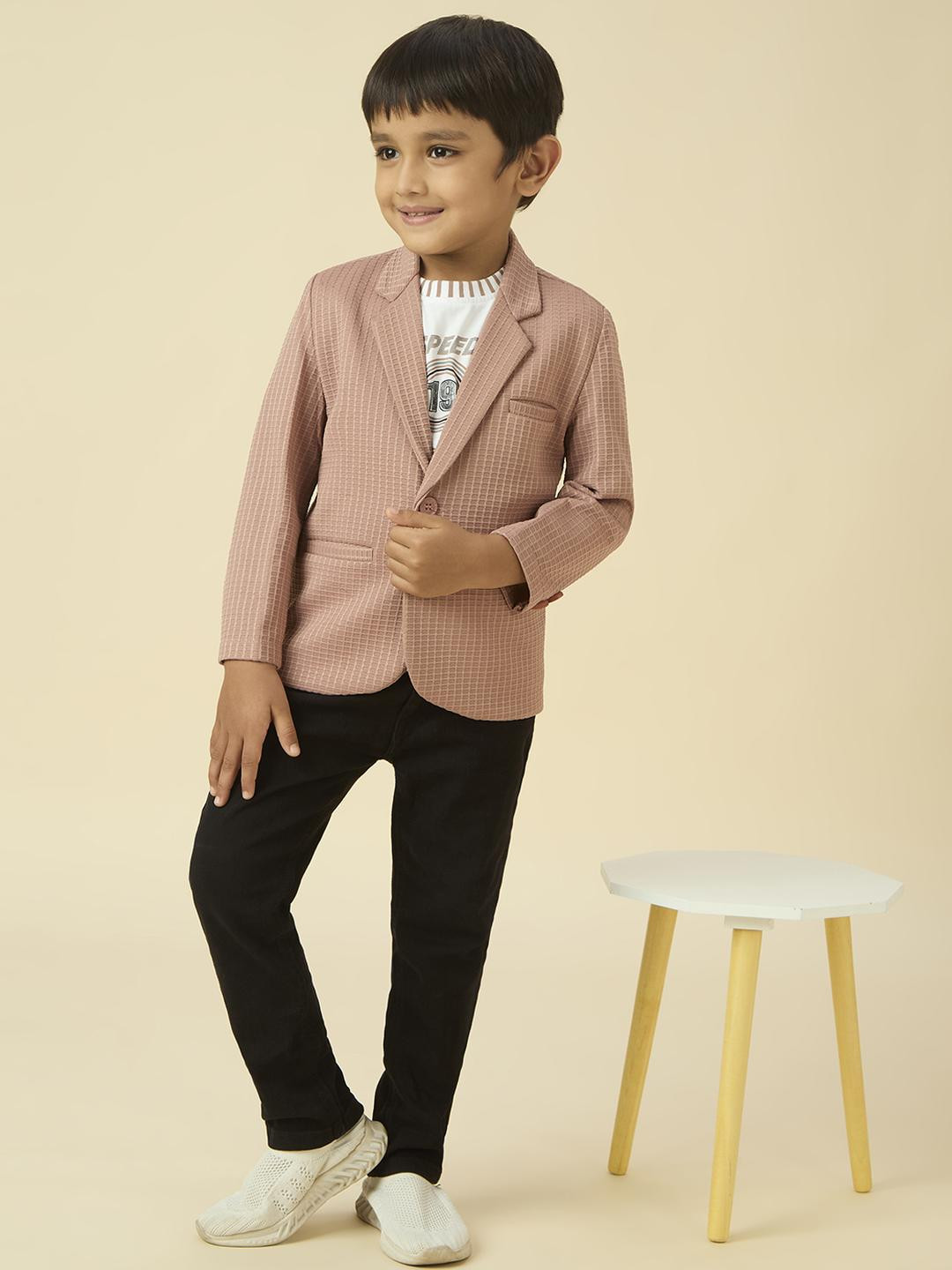 YK Lycra Full Sleeves Blazer Set with Graphic printed T-Shirt - Rose