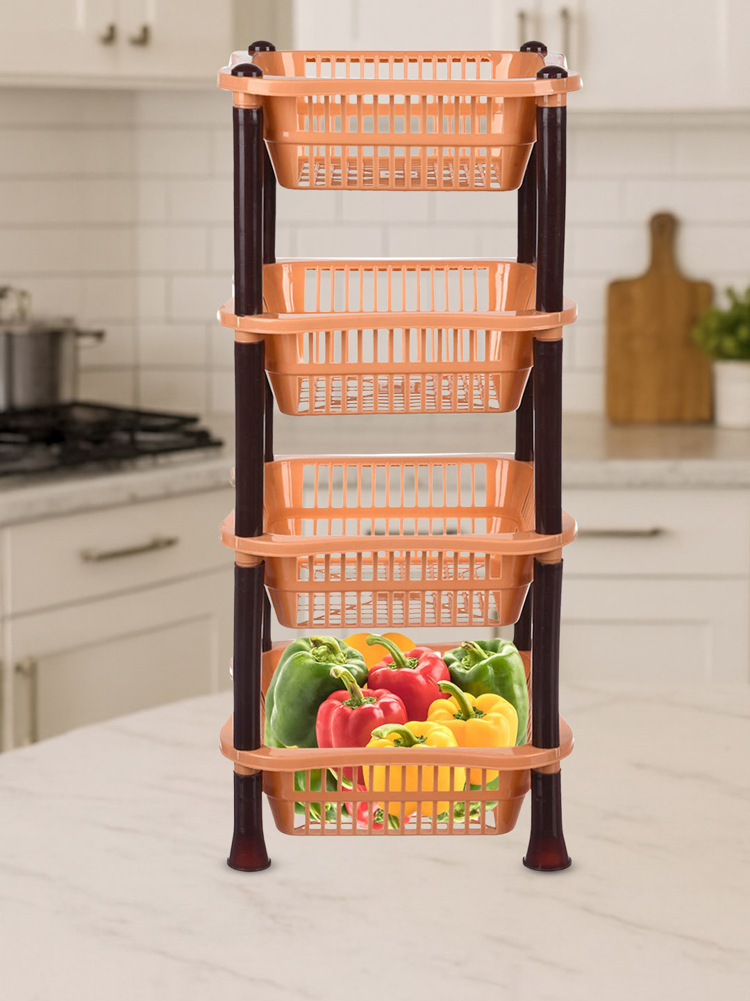 Kuber Industries Brown Pink 4 Layer Fruit & Vegetable Basket