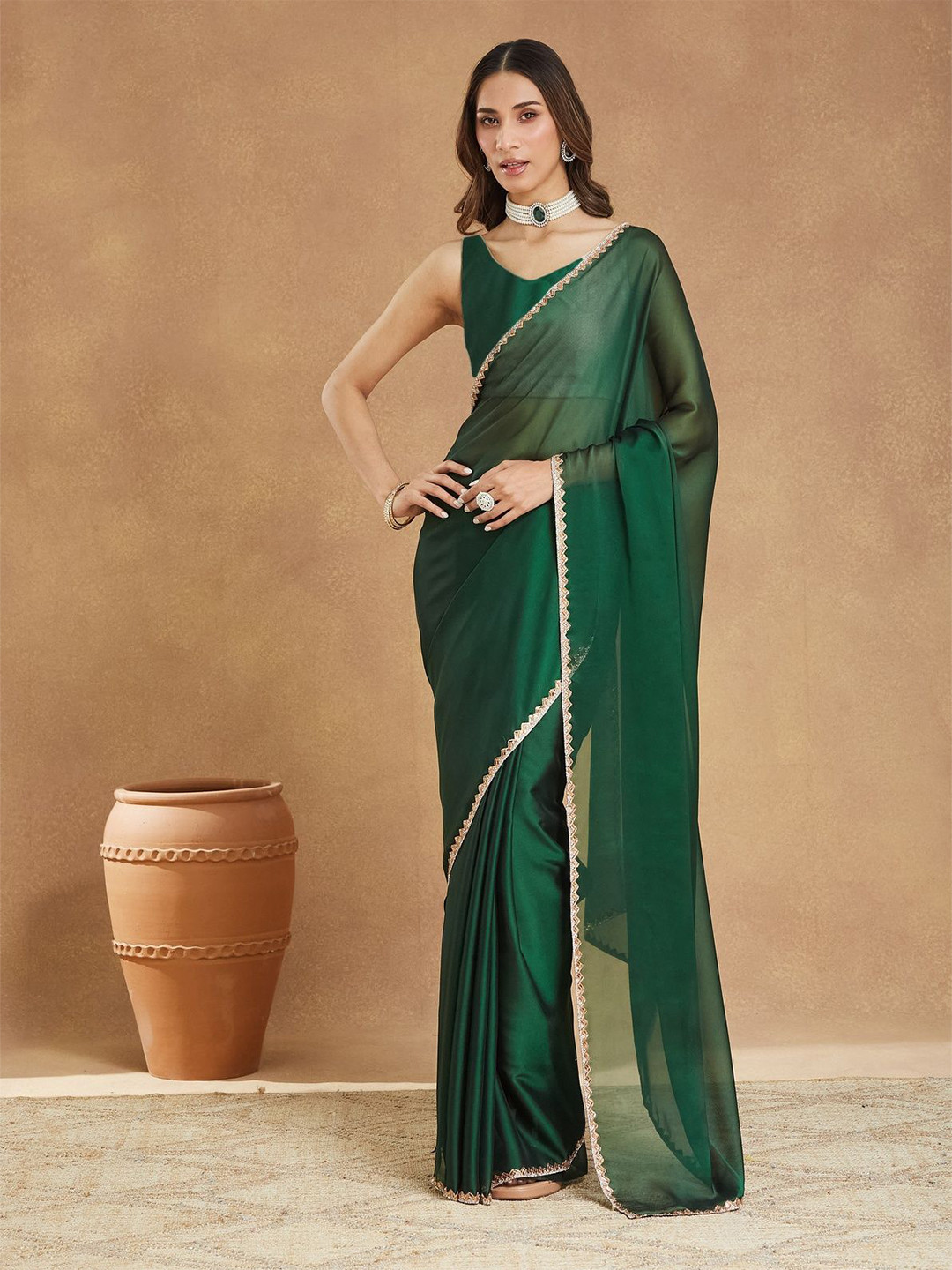 LOROFY Solid With Embroidered Saree
