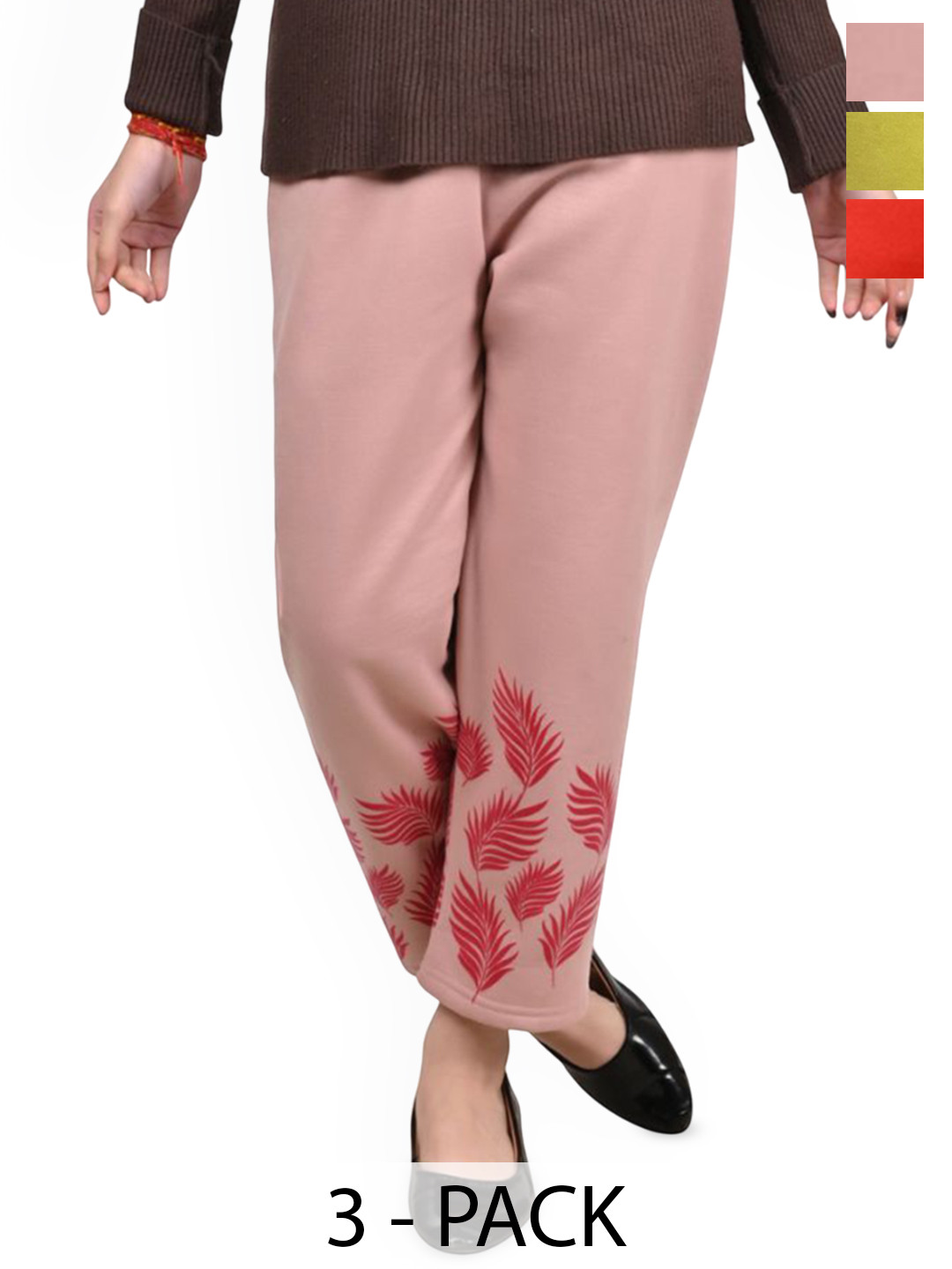 BAESD Girls Pack Of 3 Bottom Printed High-Rise Trousers