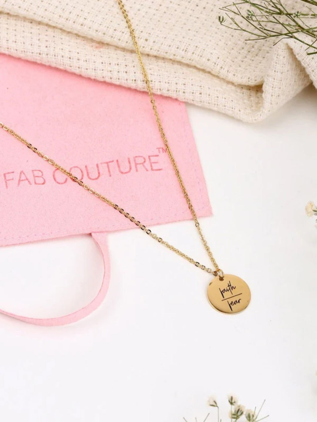 FAB COUTURE Rose Gold-Plated Stainless Steel Faith Over Fear Pendant With Chain