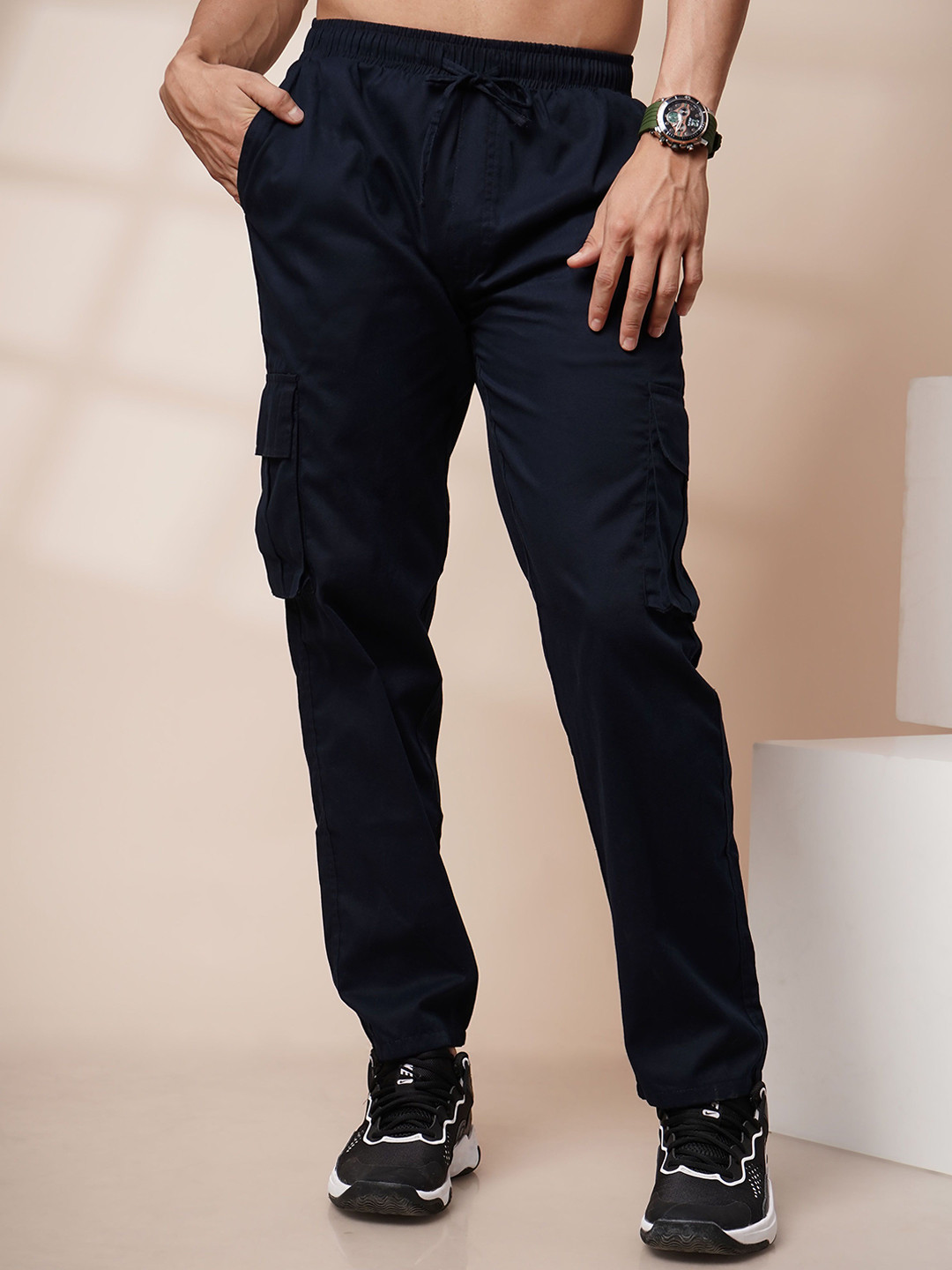 Sprouted Men Cotton Slim Fit Zip Trousers