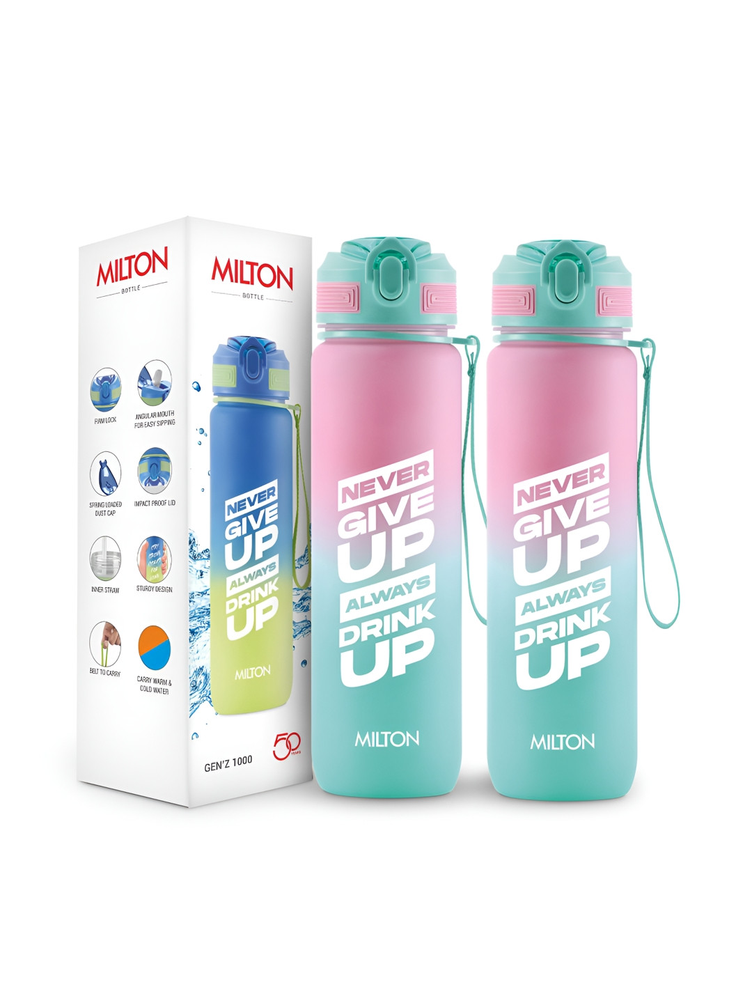 Milton Pink & Blue 2 Pieces Motivational Sipper Water Bottles