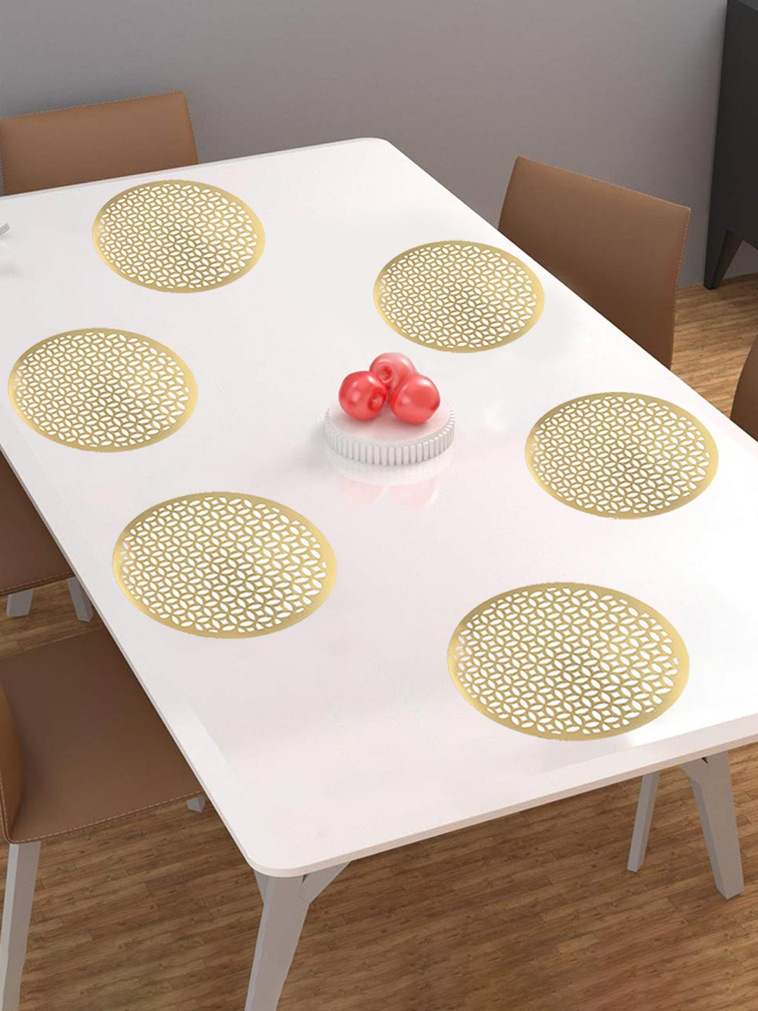 Kuber Industries Set of 6 Gold-Toned Solid Round Table Placemats