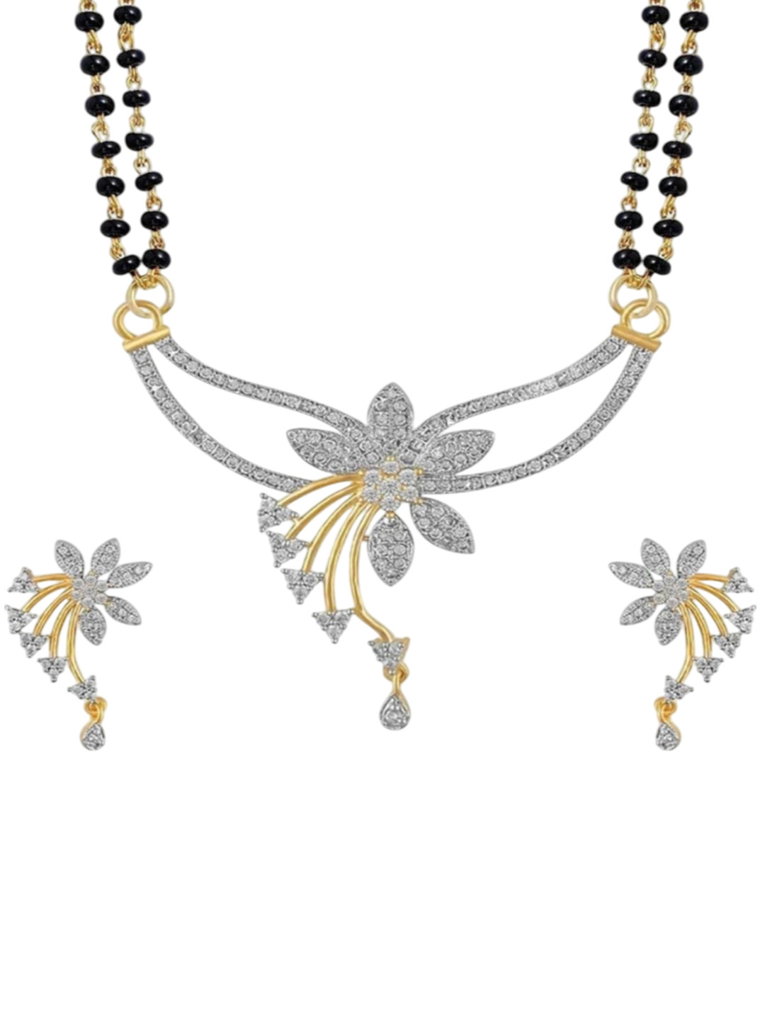 RS Jewellers Artificial Stones Studded & Beaded Mangalsutra With Earrings