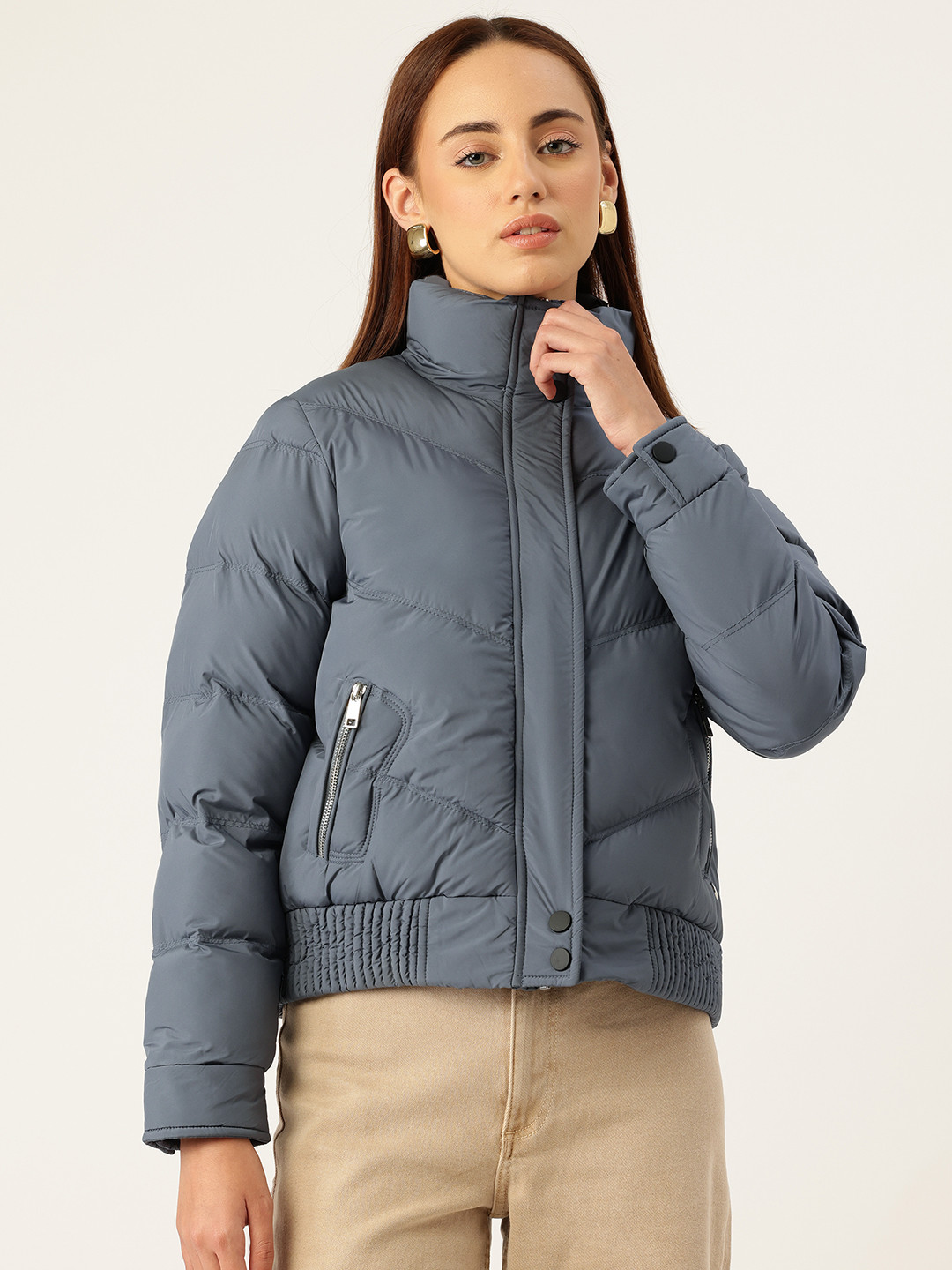 Monte Carlo Mock Collar Bomber-Style Puffer Jacket