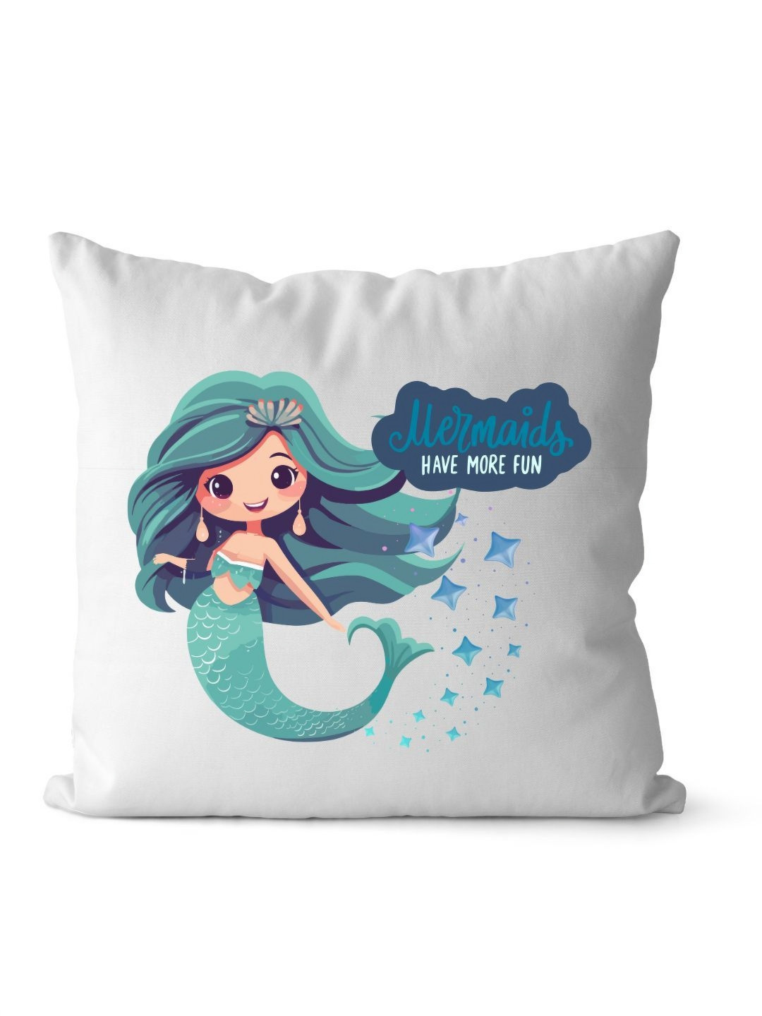Loops n knots White & Blue Mermaid Printed Pre-Filled Cushion