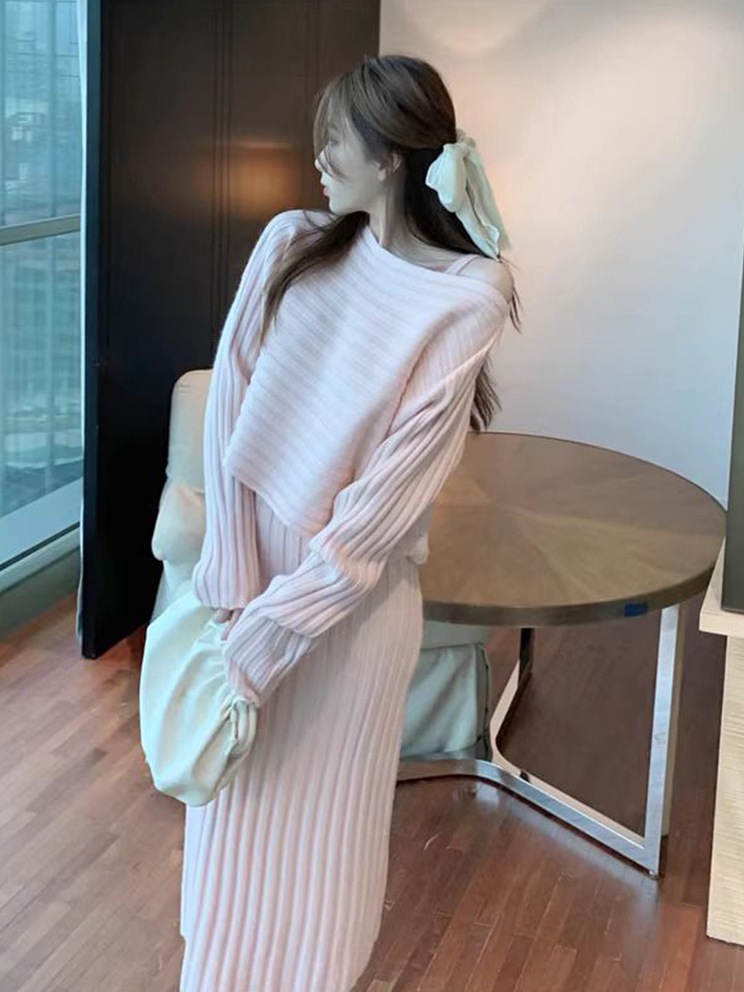 bebe Women Self Design One Shoulder Shift Midi Dress