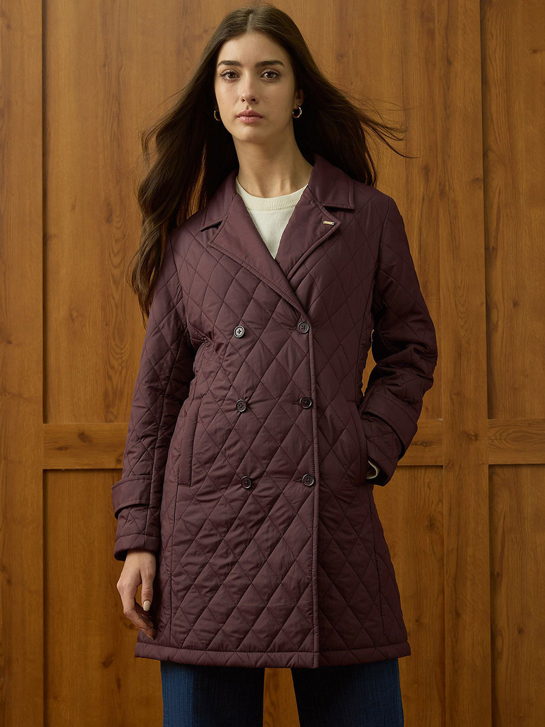 U.S. Polo Assn. Women Longline Lapel Collar Quilted Jacket