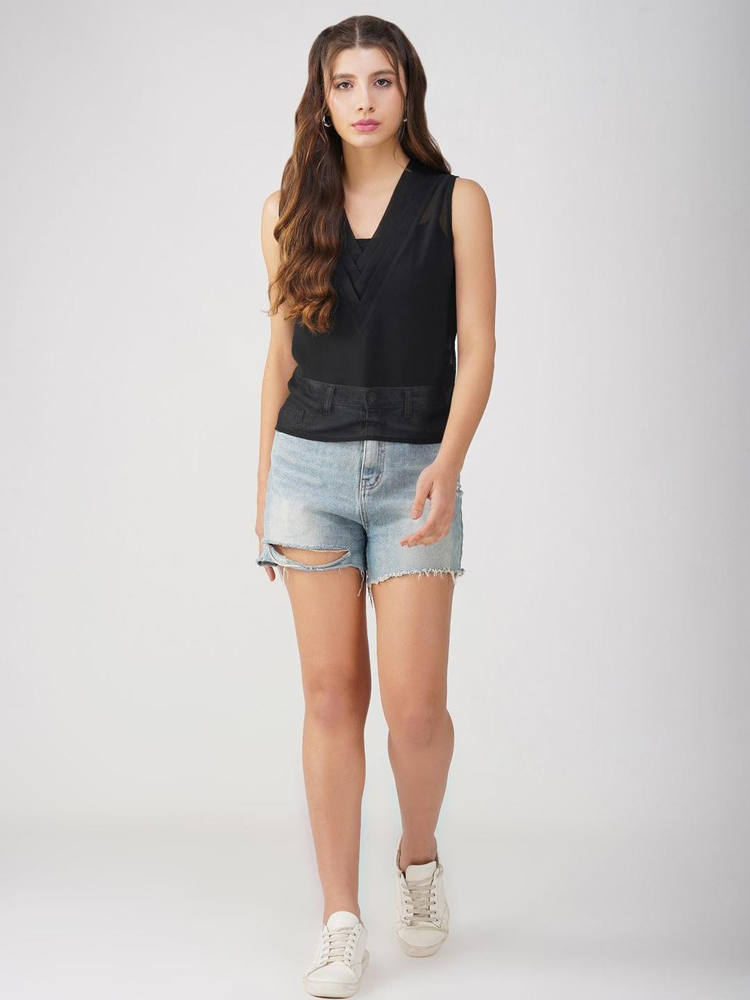 HERE&NOW Women Effortless Elegance Black Solid Top