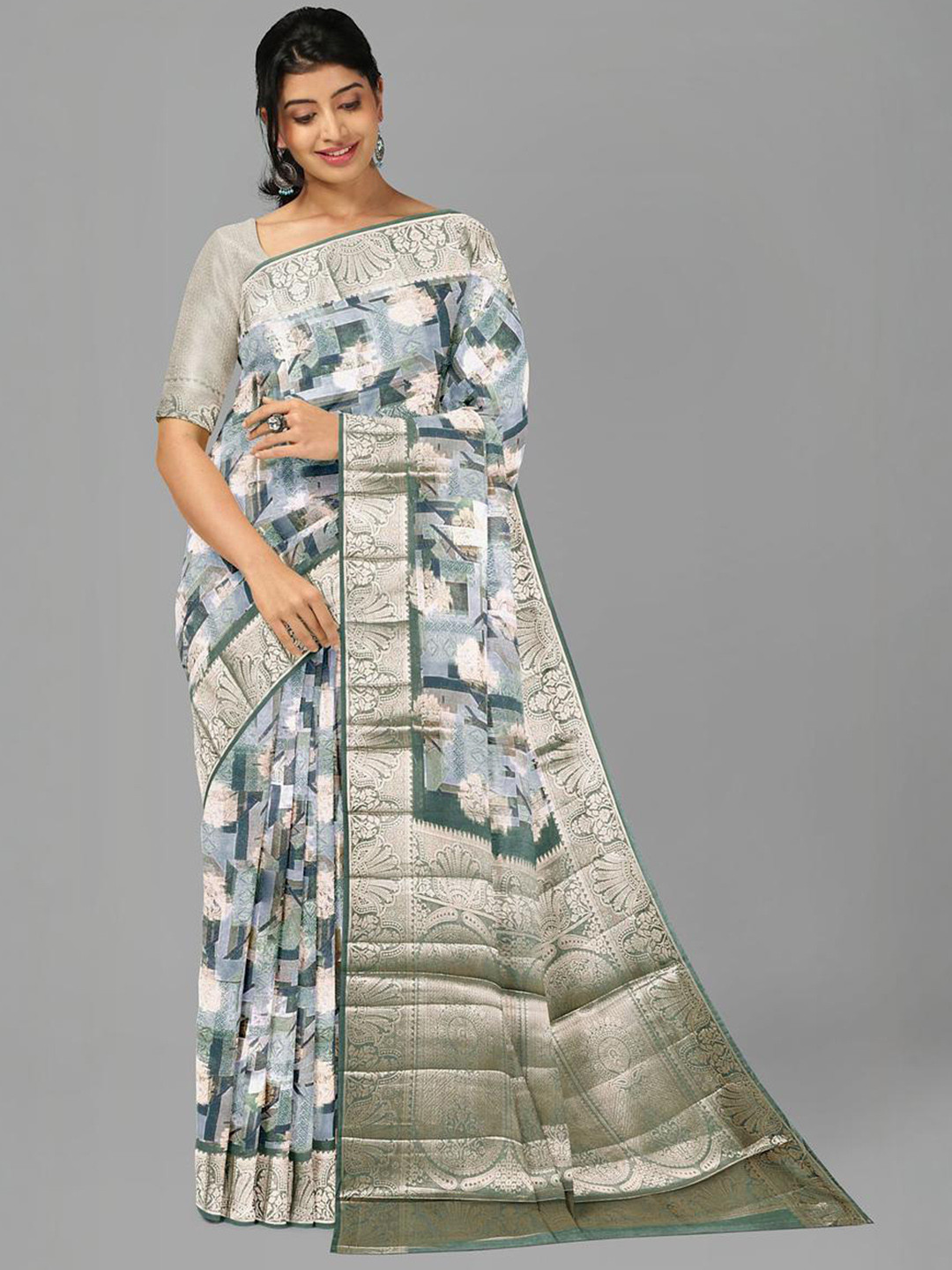 The Chennai Silks Women Abstract Printed Jute Cotton Banarasi Sarees