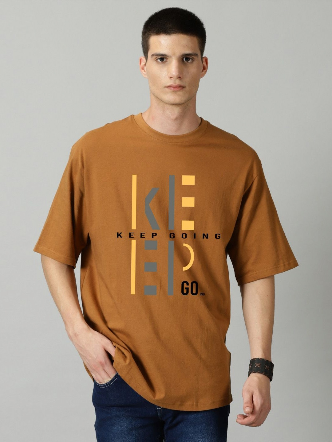 CRYPTIC Typography Printed Drop-Shoulder Sleeves Oversized T-shirt