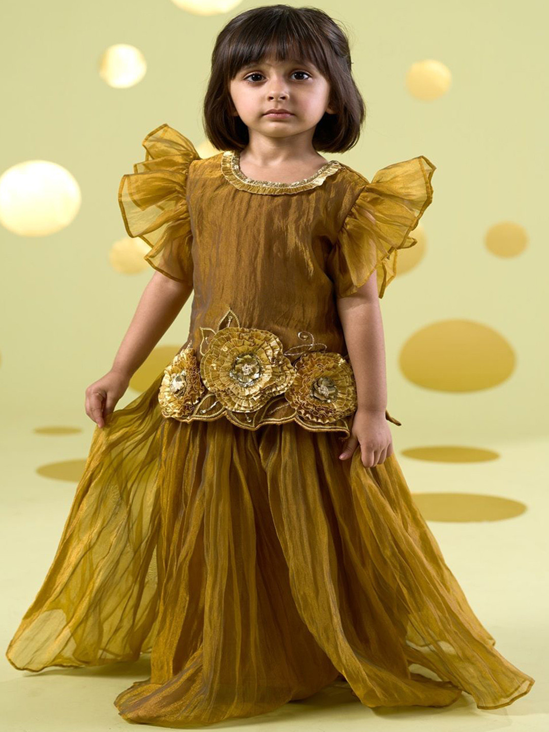 Vivedkids Girls Gota Flowers Solid Kurta with Skirt