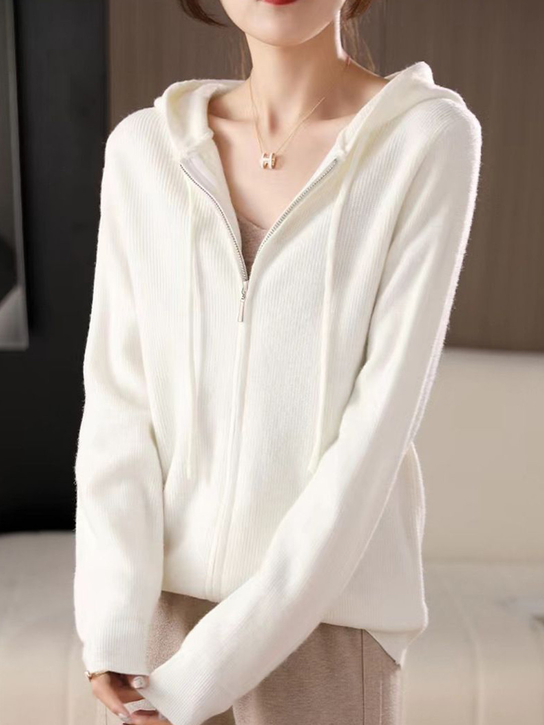 bebe Women Zip-Up Hooded Knit Cardigan