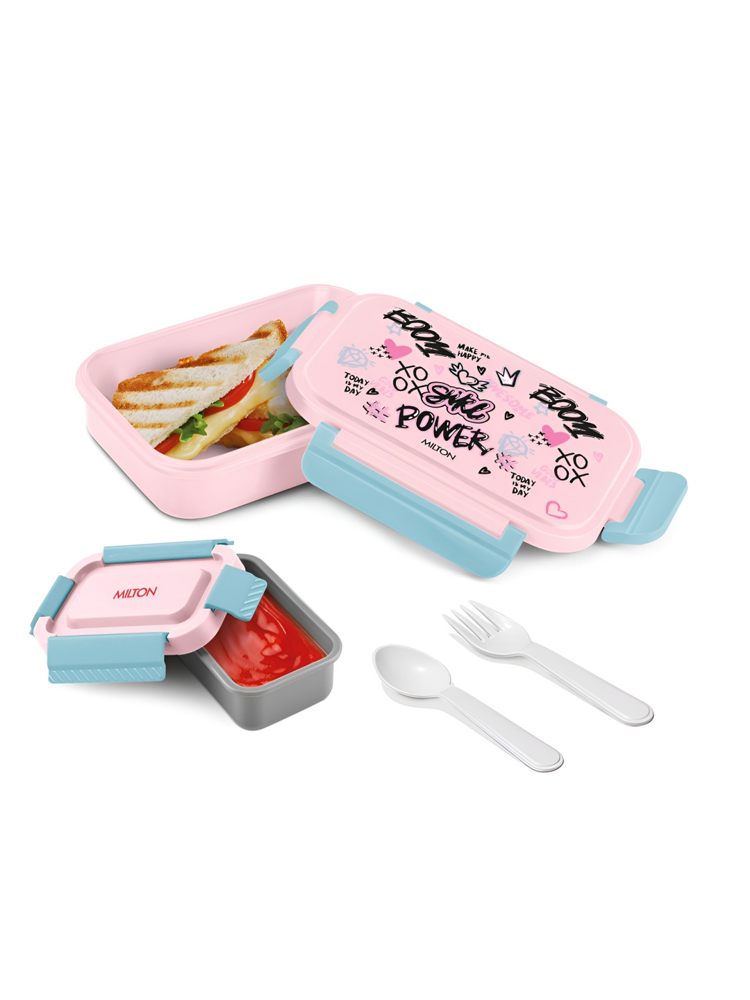 Milton Big Candy Tiffin Lunch Box with Leakproof Inner Container, Spoon & Fork, 830ml