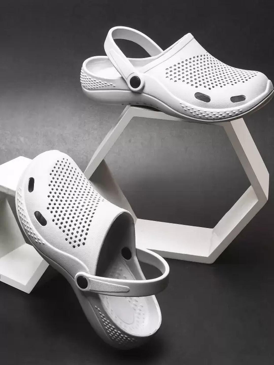 SZN Men Grey Slip On Laser Cut Textured Rubber Clogs With EVA Sole