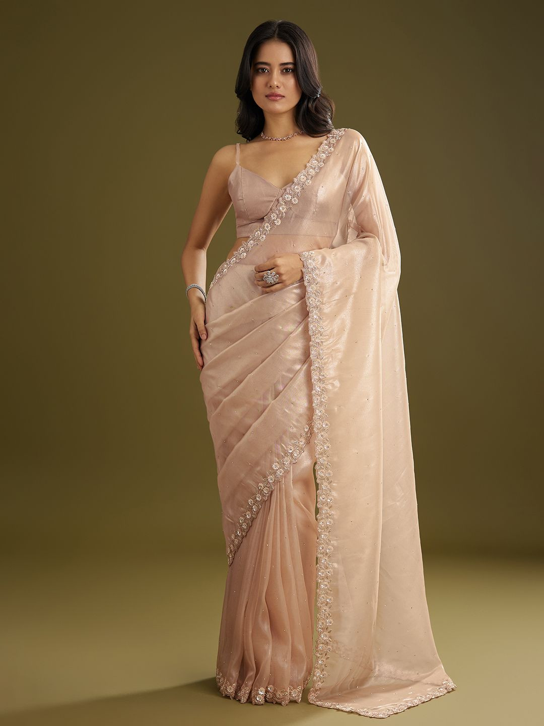 KALKI Fashion Tissue Stone Embellished Saree With Cutwork Border